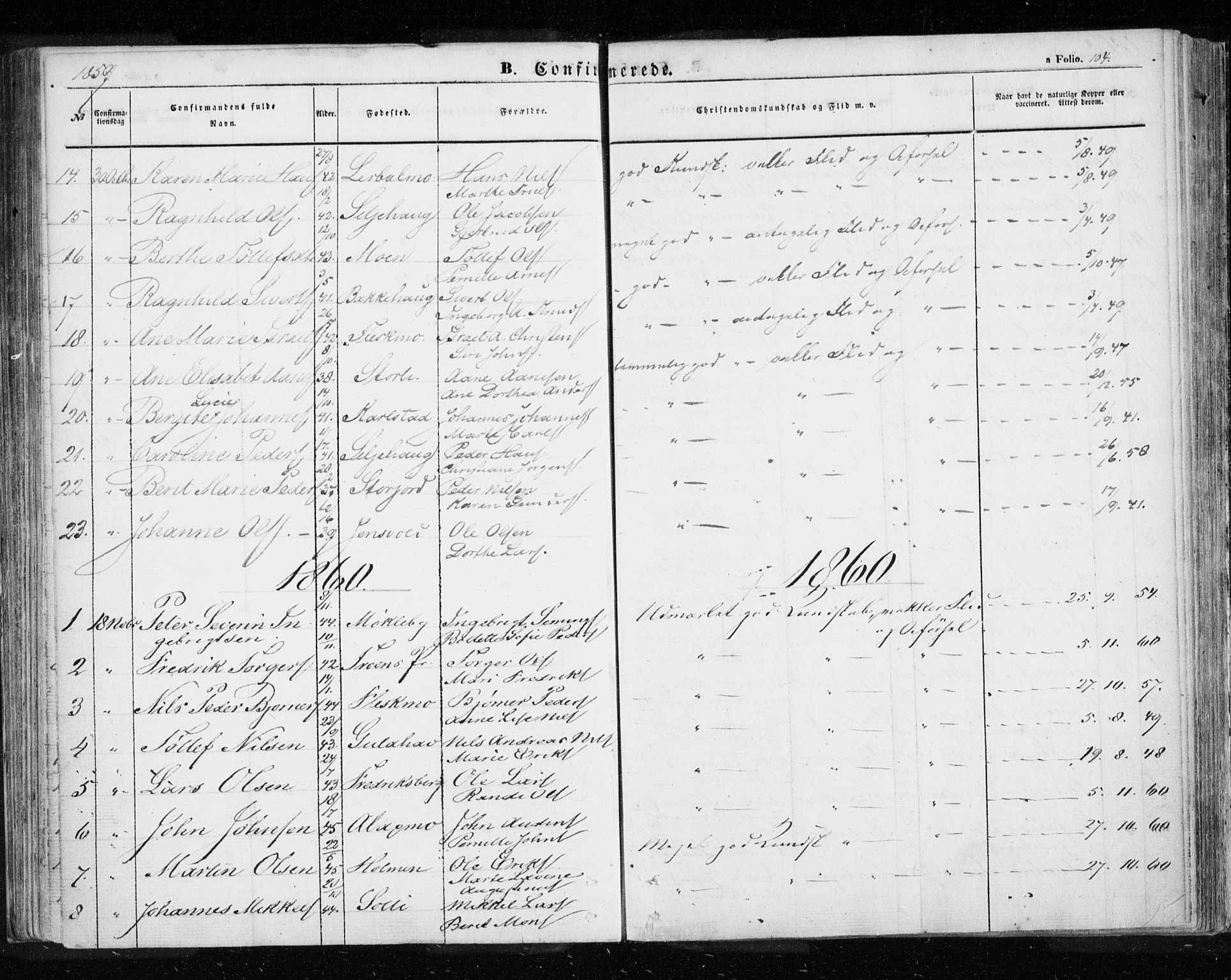 Målselv sokneprestembete, SATØ/S-1311/G/Ga/Gaa/L0003kirke: Parish register (official) no. 3, 1853-1863, p. 104