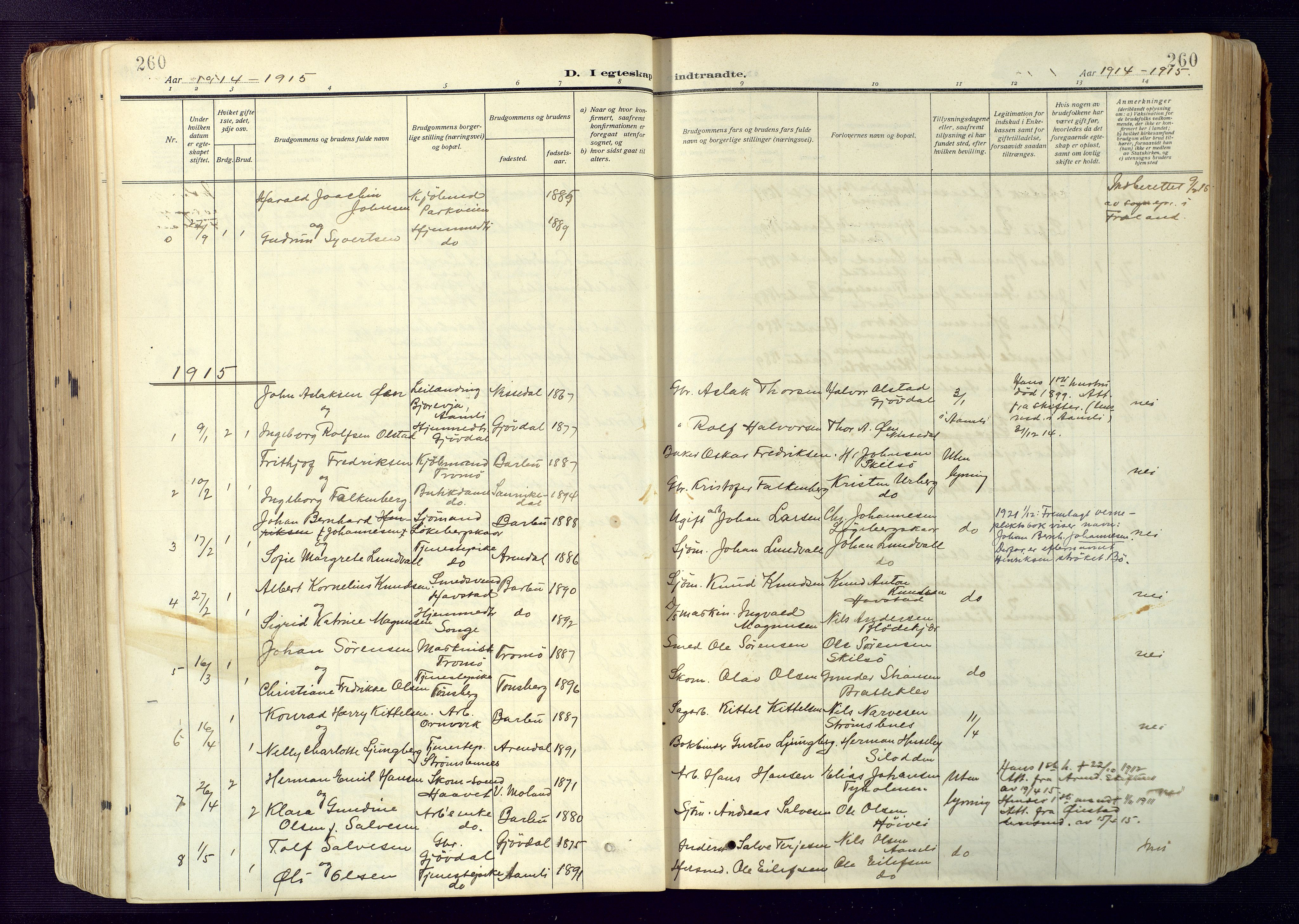 Barbu sokneprestkontor, SAK/1111-0003/F/Fa/L0006: Parish register (official) no. A 6, 1910-1929, p. 260