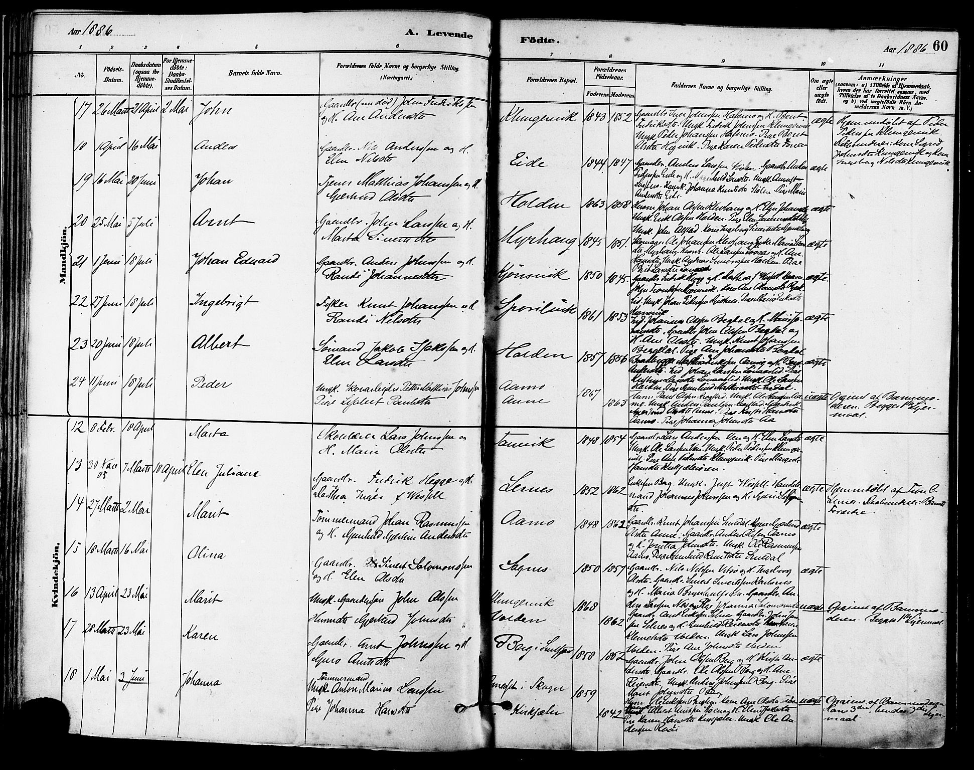 Ministerialprotokoller, klokkerbøker og fødselsregistre - Sør-Trøndelag, SAT/A-1456/630/L0496: Parish register (official) no. 630A09, 1879-1895, p. 60