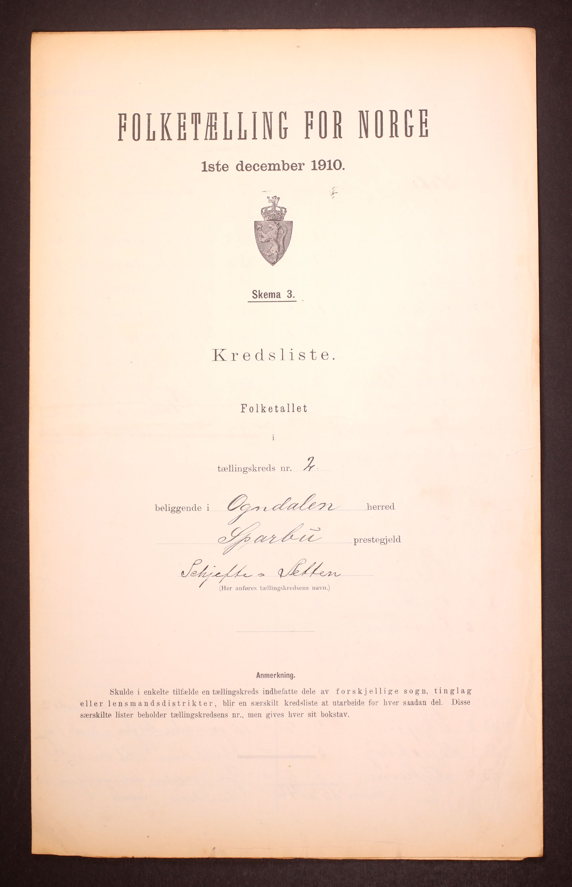 RA, 1910 census for Ogndal, 1910, p. 7