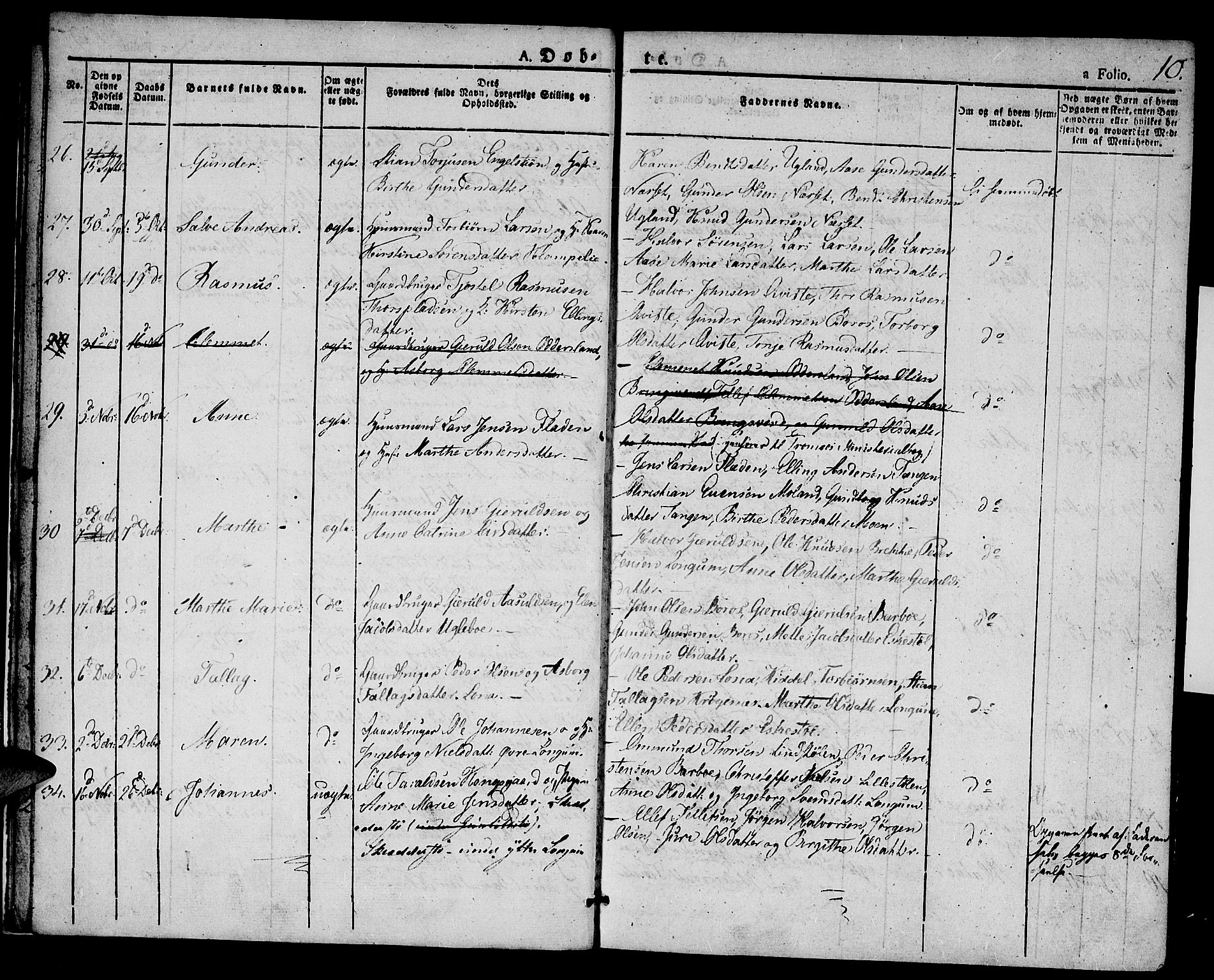 Austre Moland sokneprestkontor, AV/SAK-1111-0001/F/Fa/Faa/L0005: Parish register (official) no. A 5, 1825-1837, p. 10