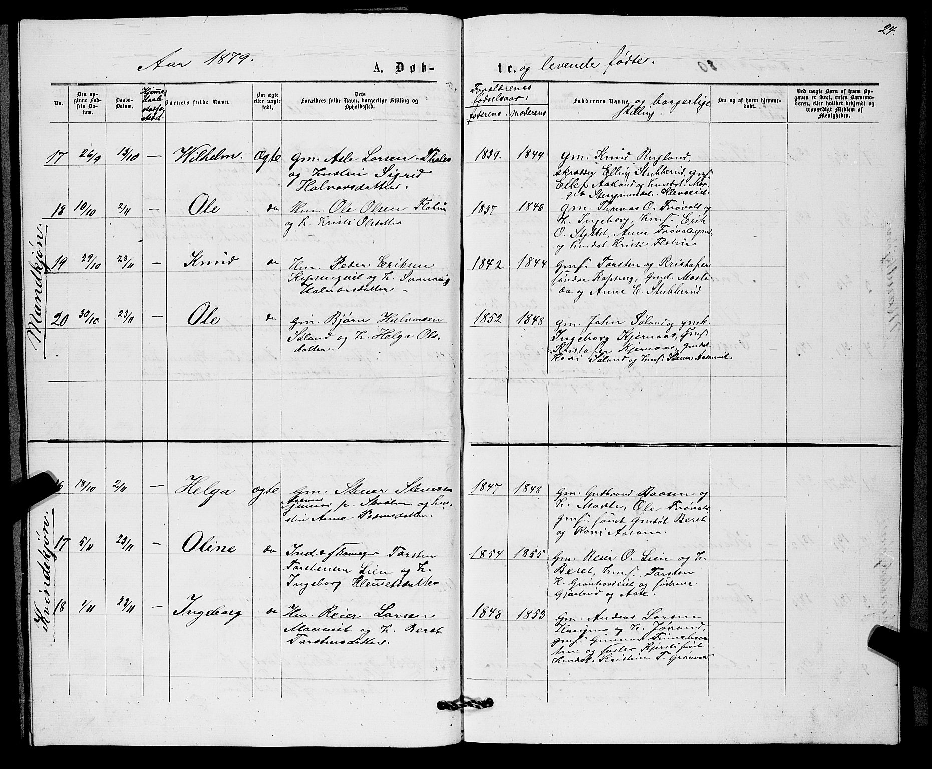 Sigdal kirkebøker, AV/SAKO-A-245/G/Gb/L0002: Parish register (copy) no. II 2, 1875-1900, p. 24