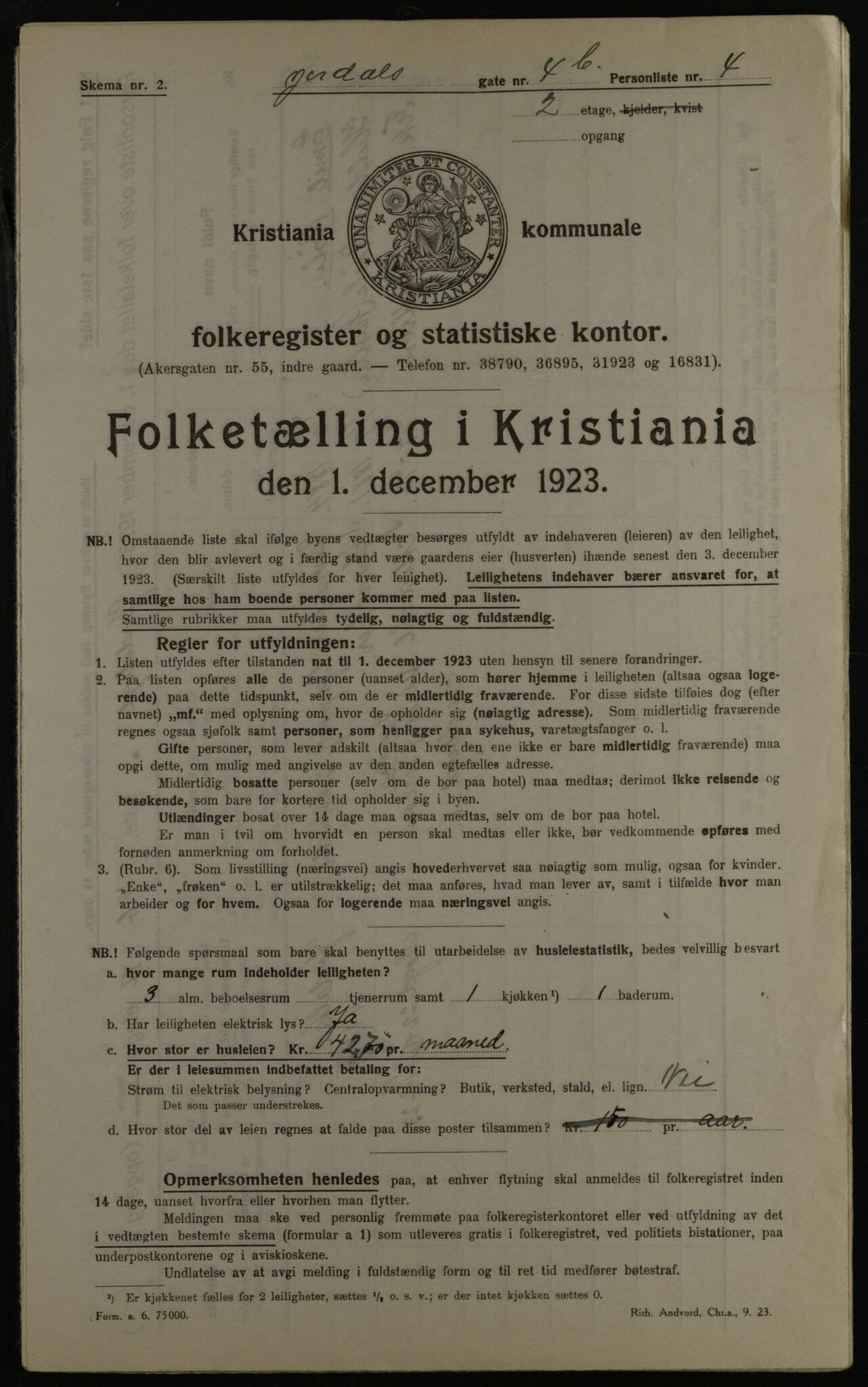 OBA, Municipal Census 1923 for Kristiania, 1923, p. 53098