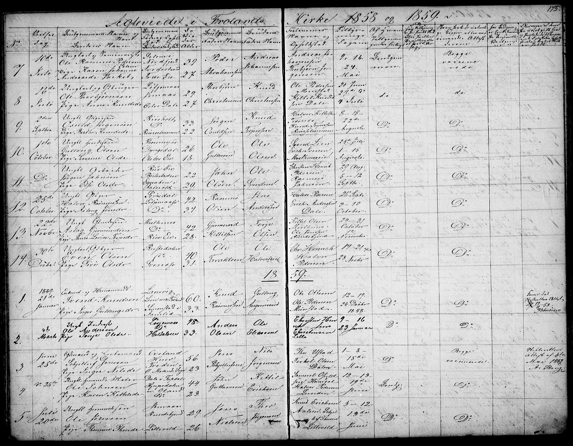 Froland sokneprestkontor, AV/SAK-1111-0013/F/Fb/L0008: Parish register (copy) no. B 8, 1843-1875, p. 175