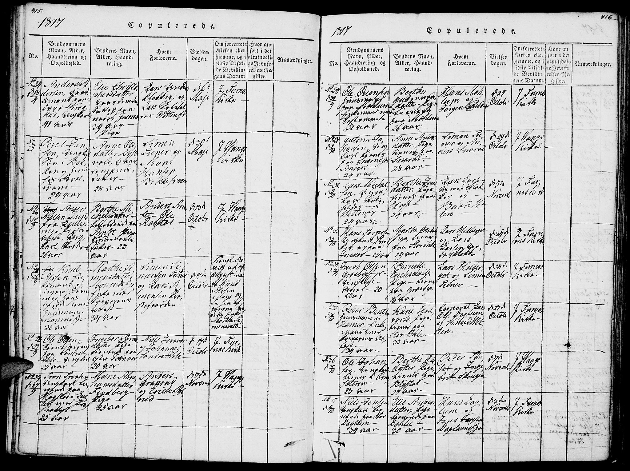 Vang prestekontor, Hedmark, AV/SAH-PREST-008/H/Ha/Haa/L0007: Parish register (official) no. 7, 1813-1826, p. 415-416