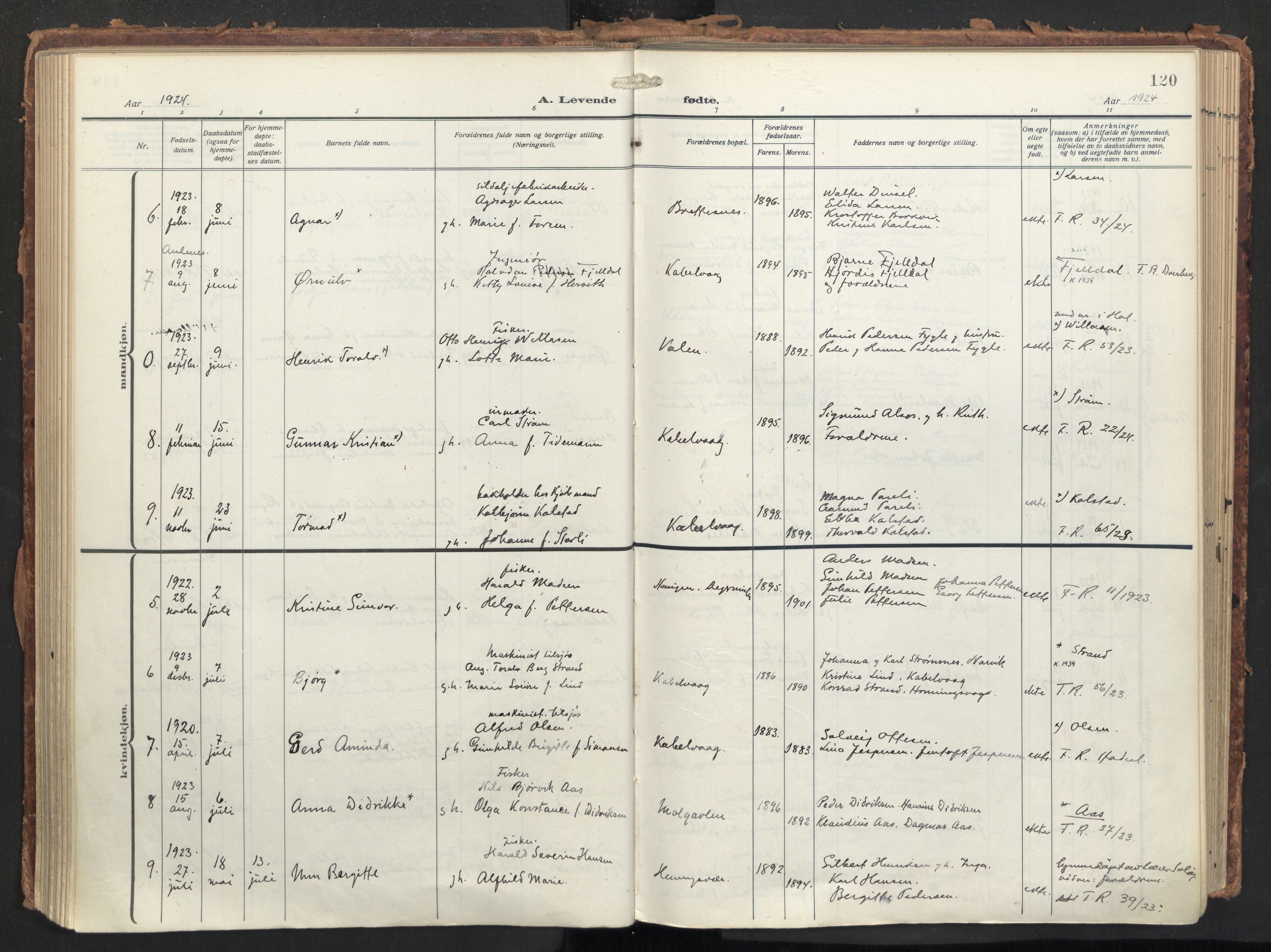 Ministerialprotokoller, klokkerbøker og fødselsregistre - Nordland, AV/SAT-A-1459/874/L1064: Parish register (official) no. 874A08, 1915-1926, p. 120