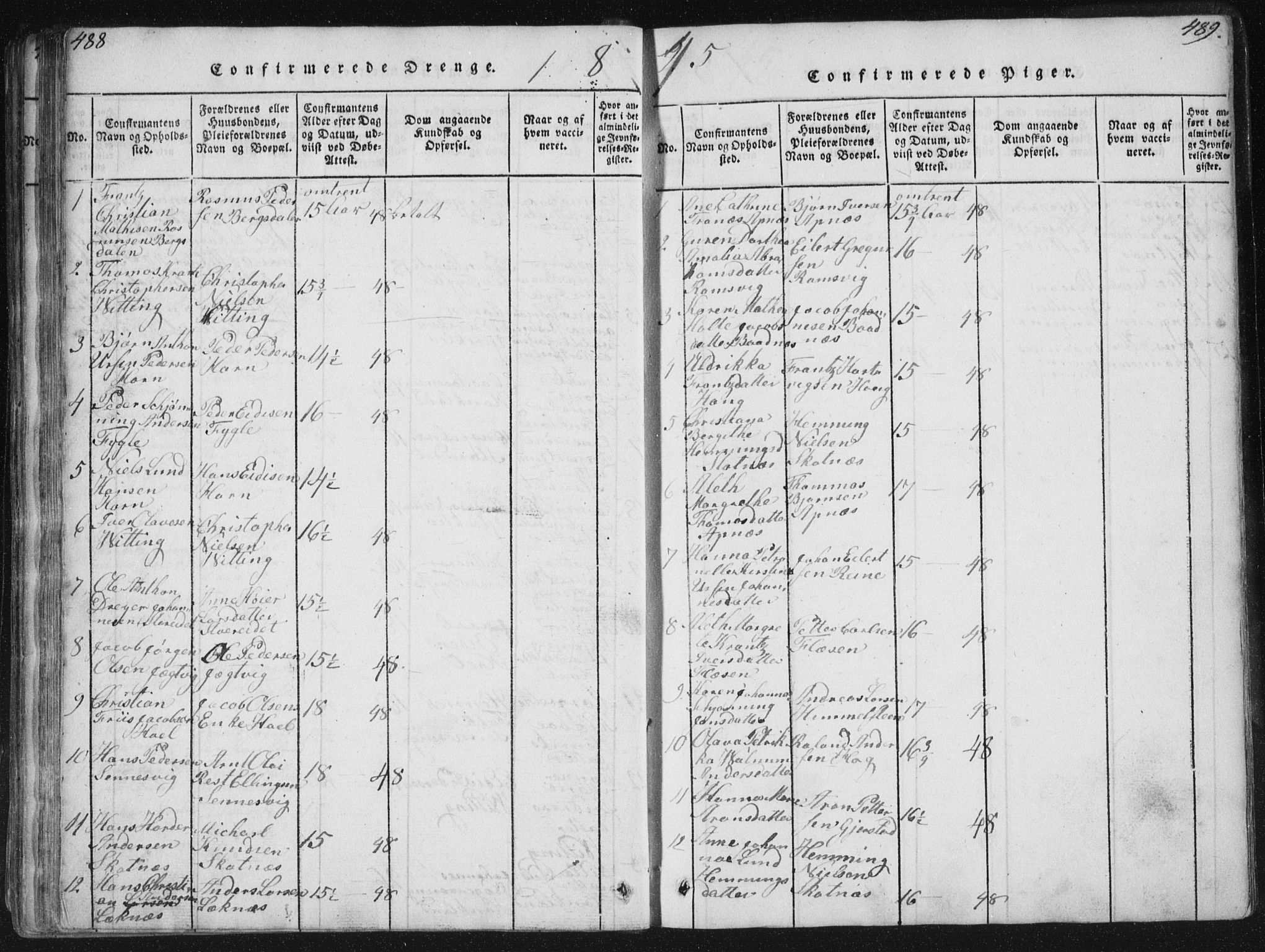 Ministerialprotokoller, klokkerbøker og fødselsregistre - Nordland, SAT/A-1459/881/L1164: Parish register (copy) no. 881C01, 1818-1853, p. 488-489