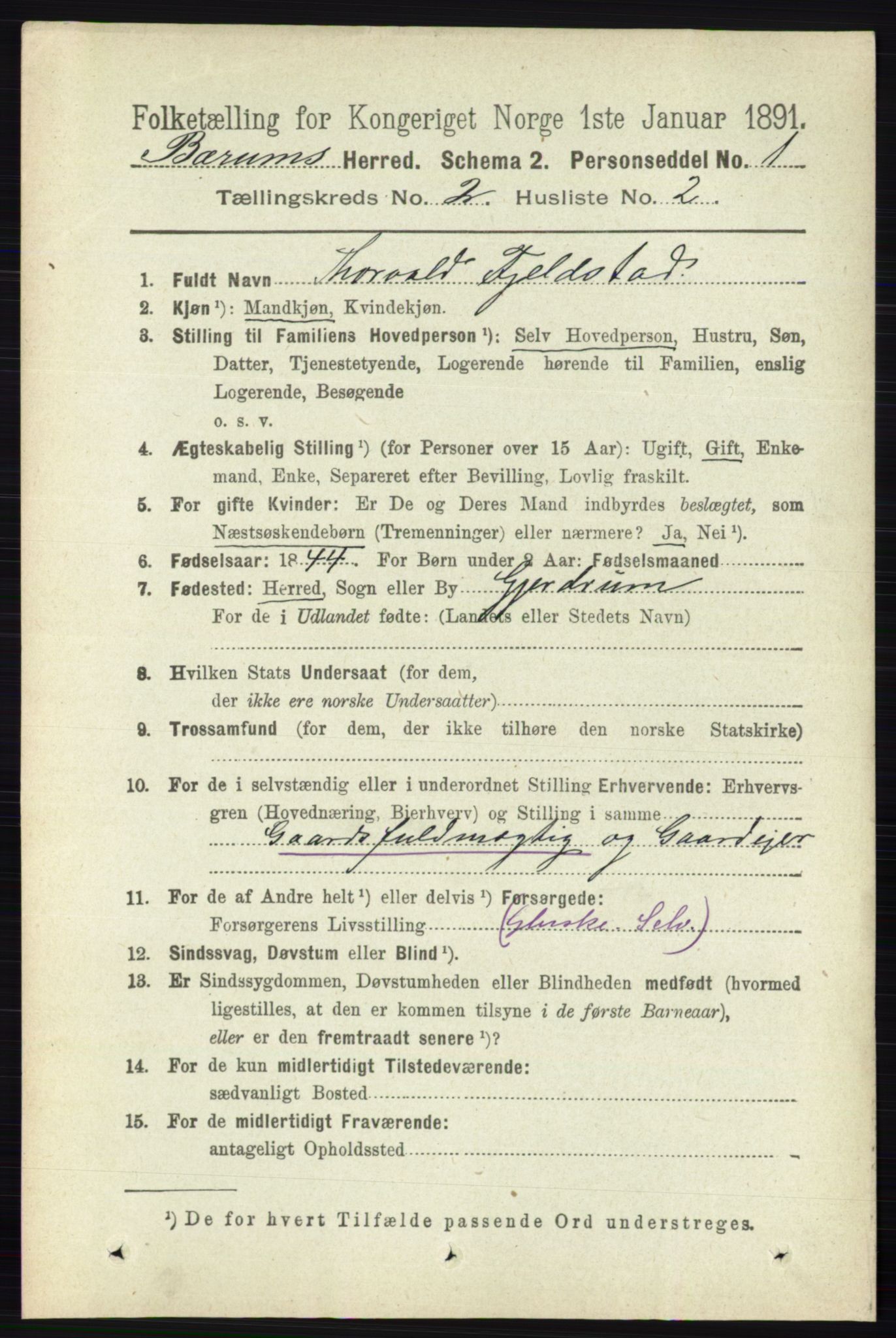 RA, 1891 census for 0219 Bærum, 1891, p. 1082