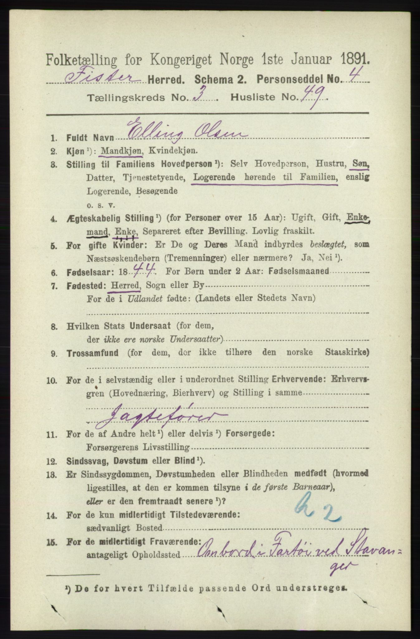 RA, 1891 census for 1132 Fister, 1891, p. 815