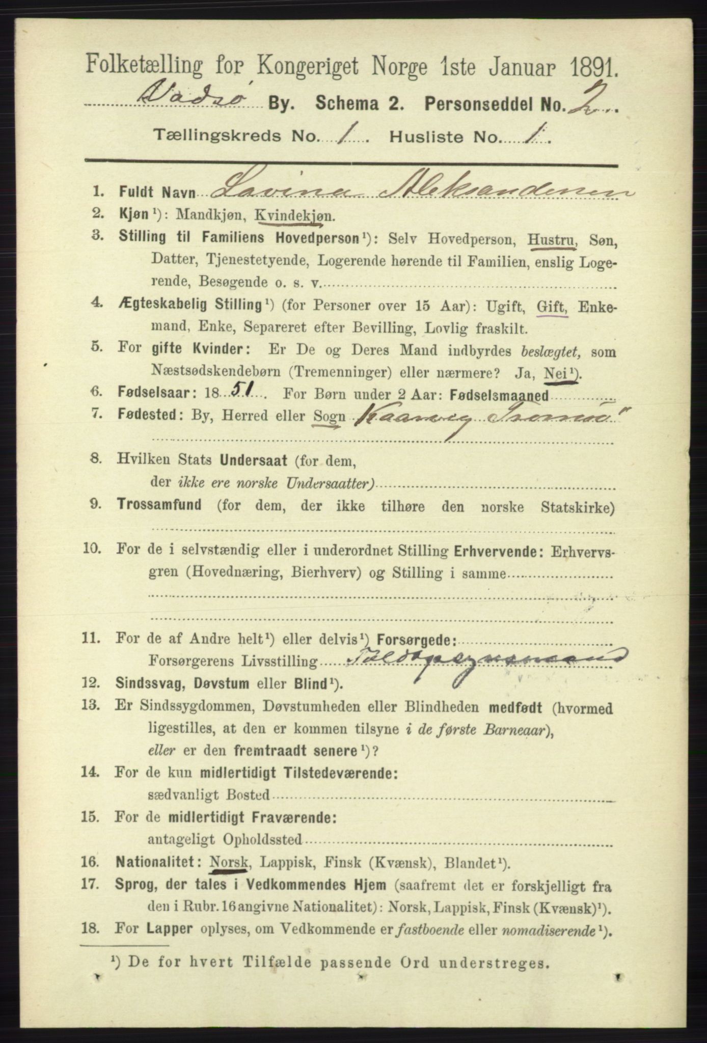 RA, 1891 census for 2003 Vadsø, 1891, p. 158