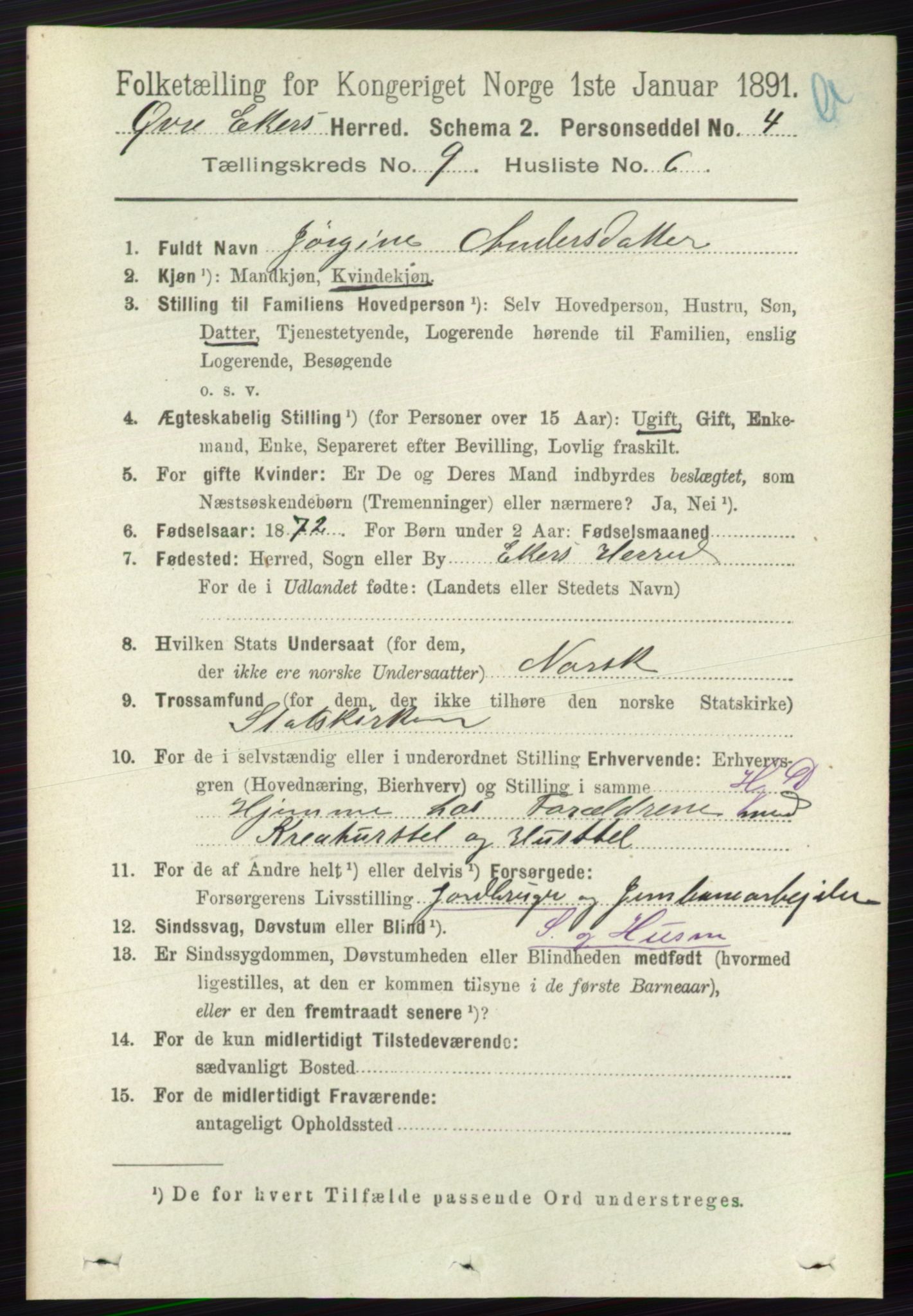 RA, 1891 census for 0624 Øvre Eiker, 1891, p. 3665