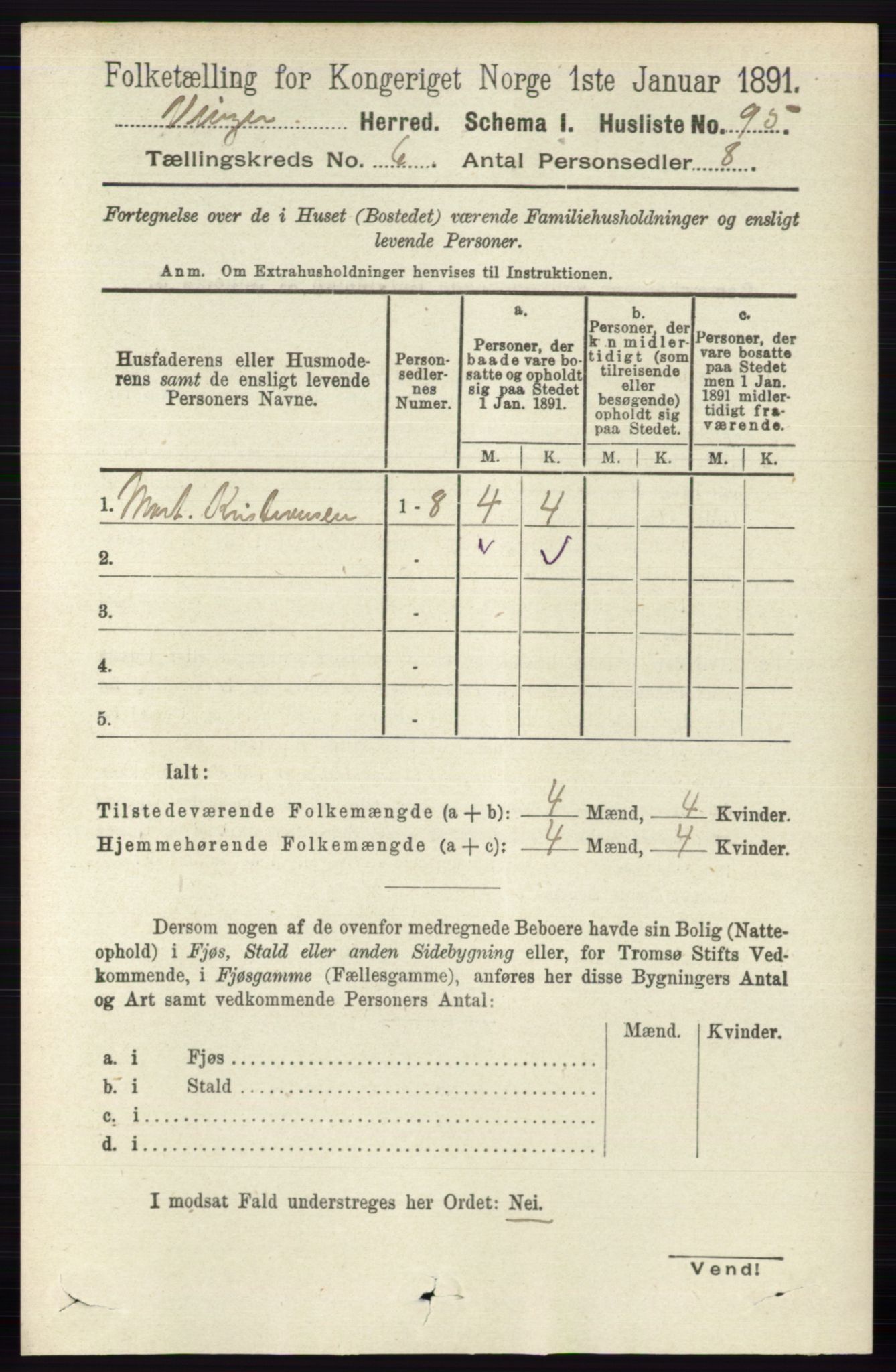 RA, 1891 census for 0421 Vinger, 1891, p. 2608