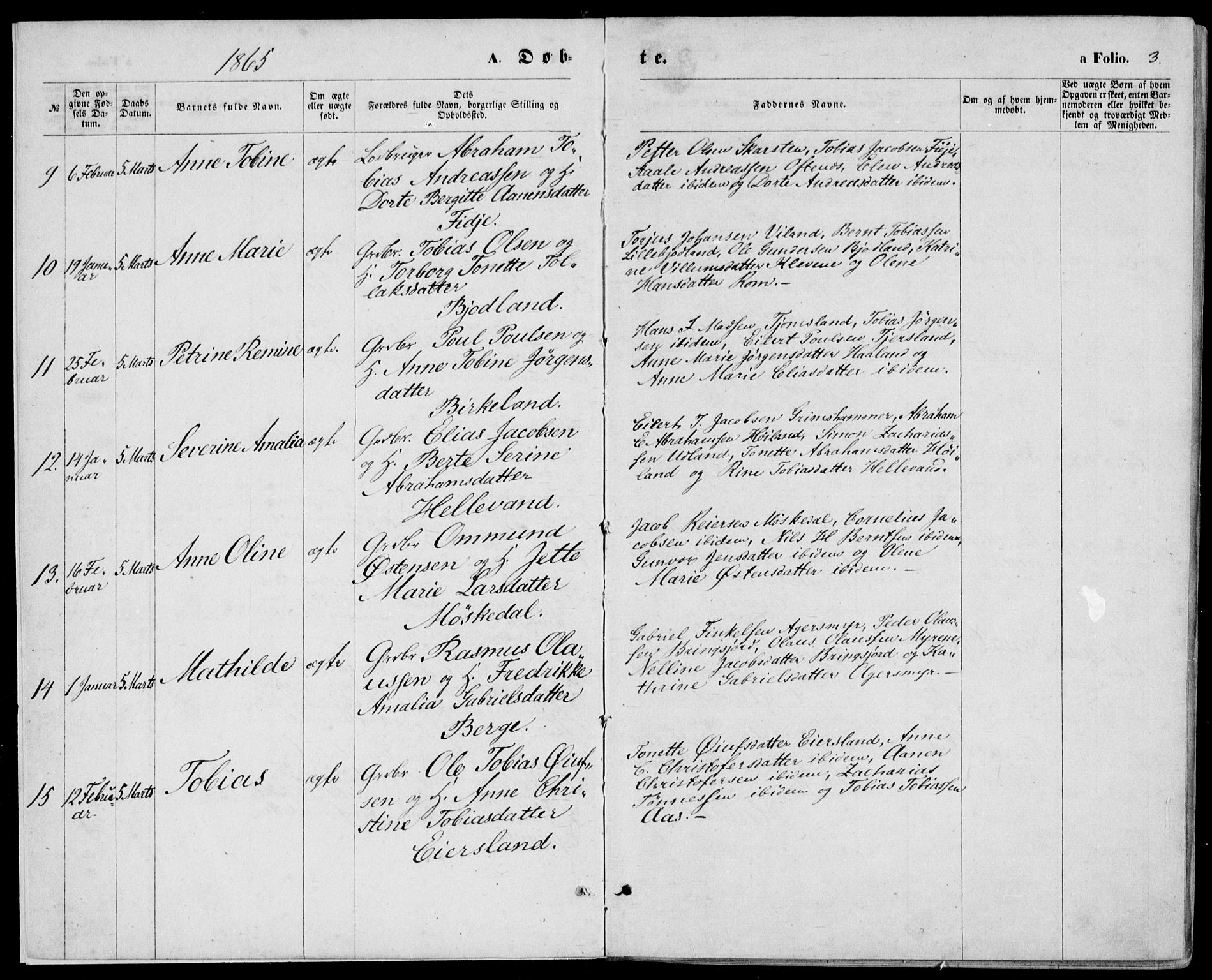 Lyngdal sokneprestkontor, SAK/1111-0029/F/Fa/Fac/L0010: Parish register (official) no. A 10, 1865-1878, p. 3
