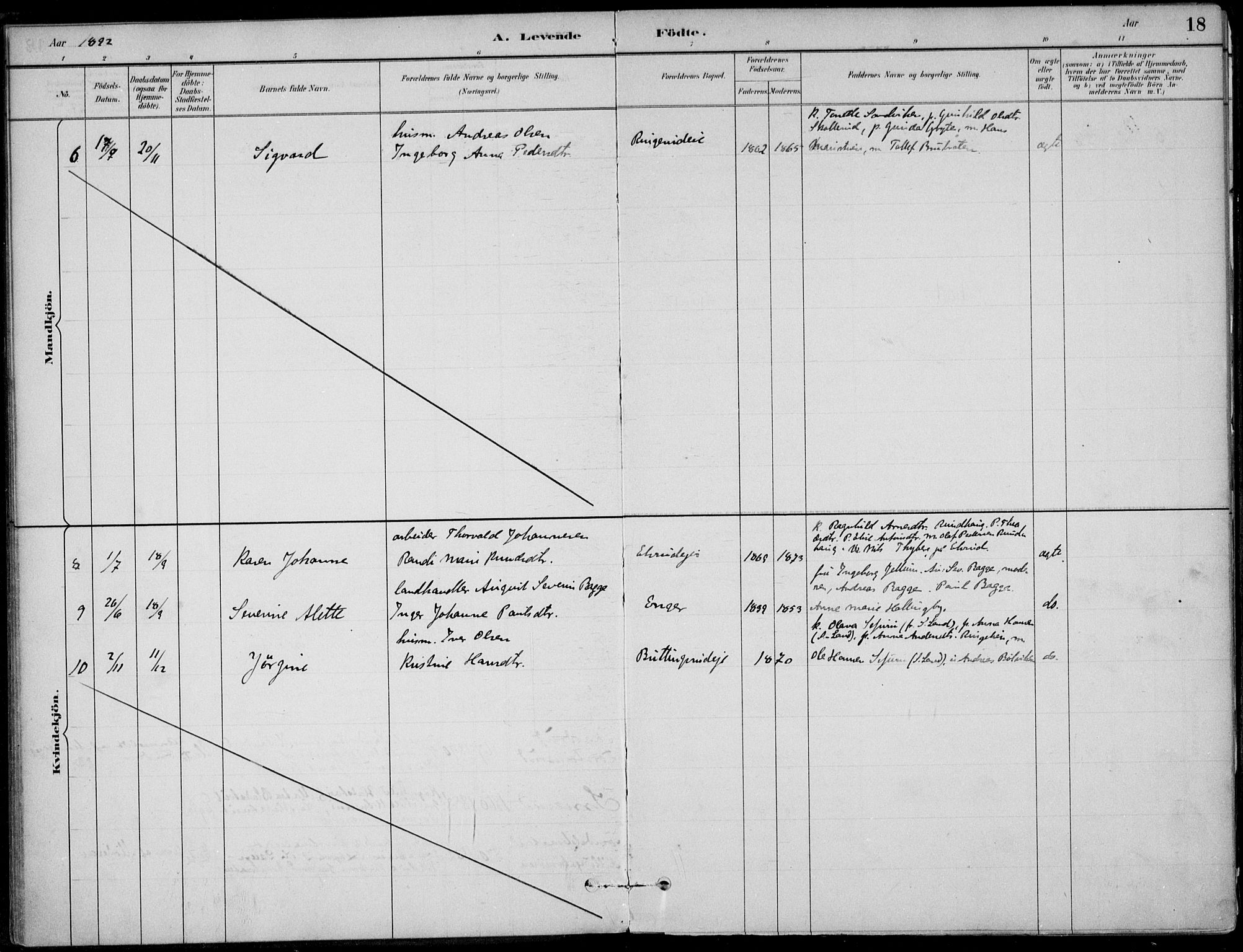 Ådal kirkebøker, AV/SAKO-A-248/F/Fa/L0003: Parish register (official) no. I 3, 1884-1903, p. 18