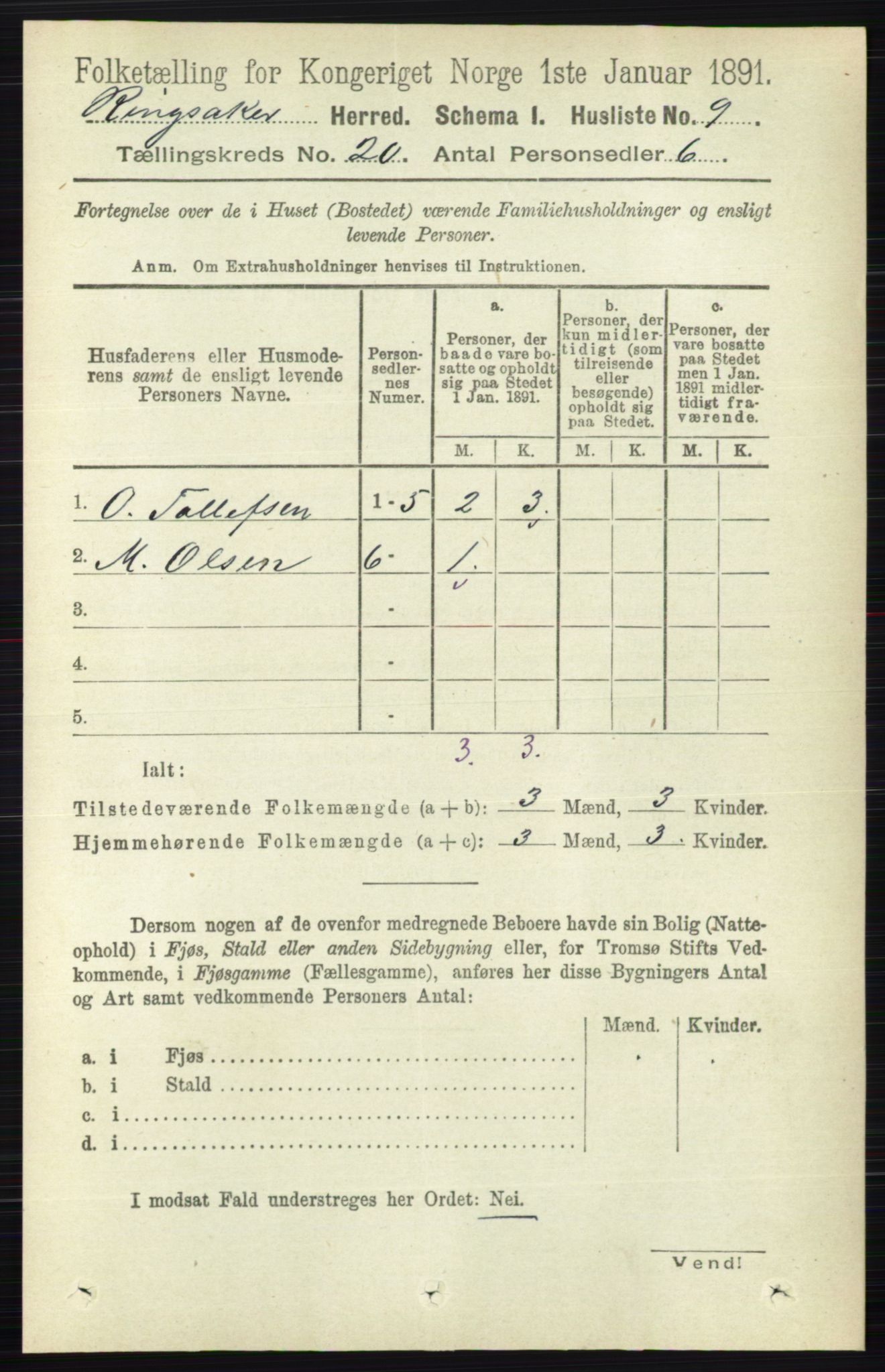 RA, 1891 census for 0412 Ringsaker, 1891, p. 11023