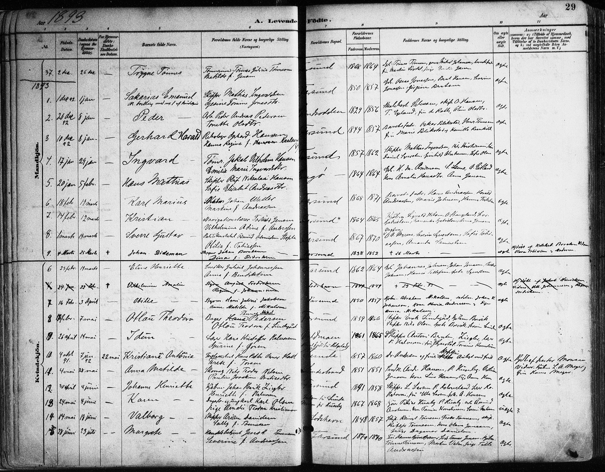 Farsund sokneprestkontor, SAK/1111-0009/F/Fa/L0006: Parish register (official) no. A 6, 1887-1920, p. 29