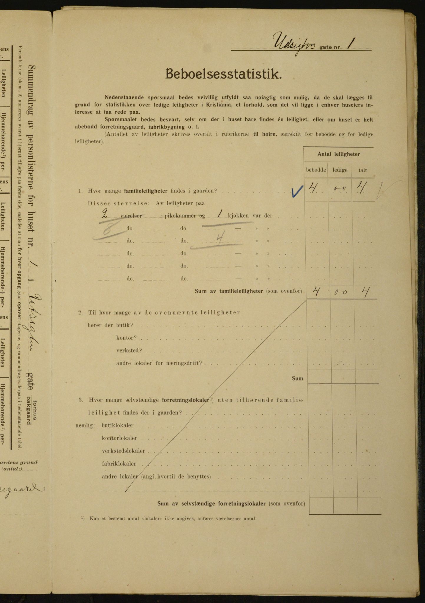 OBA, Municipal Census 1910 for Kristiania, 1910, p. 115007