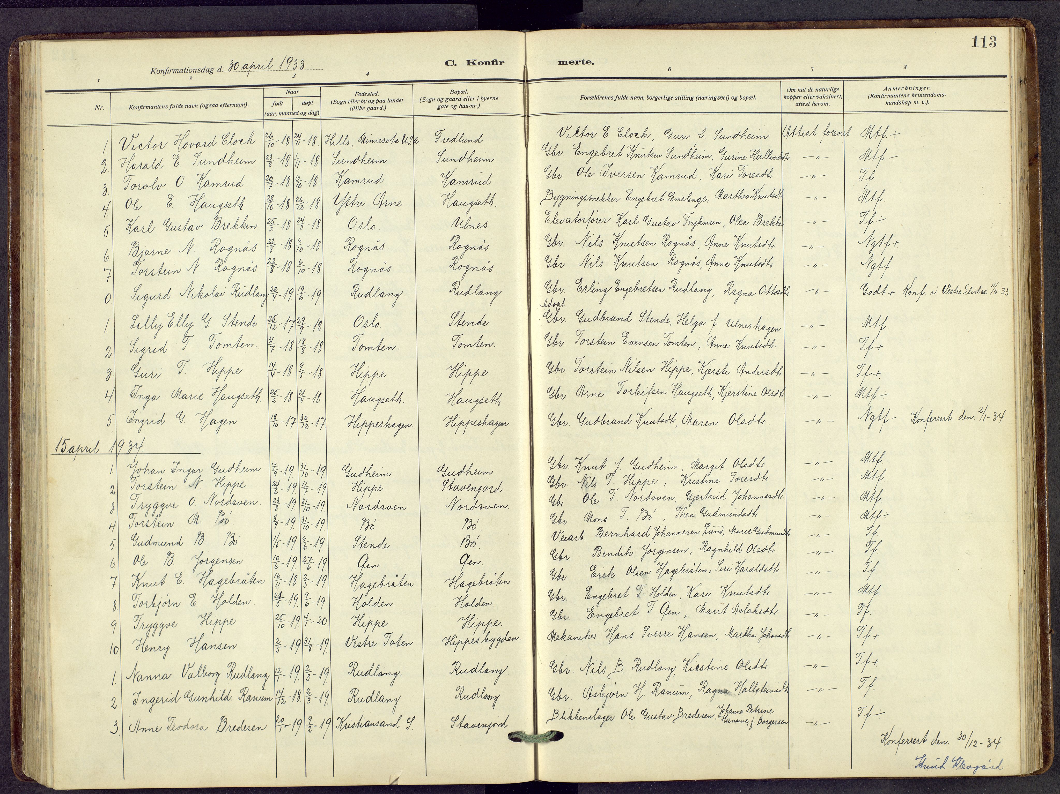 Nord-Aurdal prestekontor, SAH/PREST-132/H/Ha/Hab/L0014: Parish register (copy) no. 14, 1917-1953, p. 113