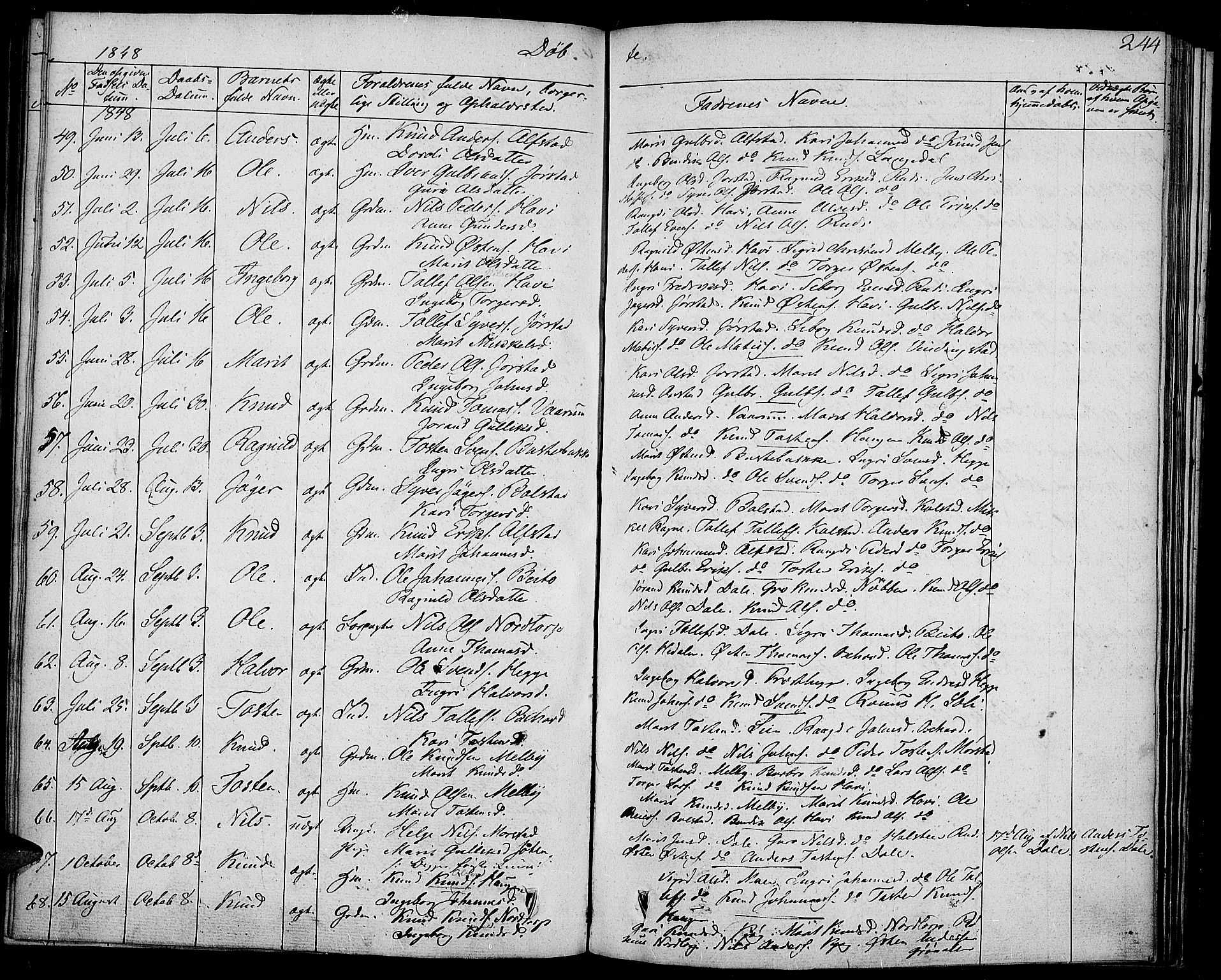 Slidre prestekontor, SAH/PREST-134/H/Ha/Haa/L0004: Parish register (official) no. 4, 1831-1848, p. 244