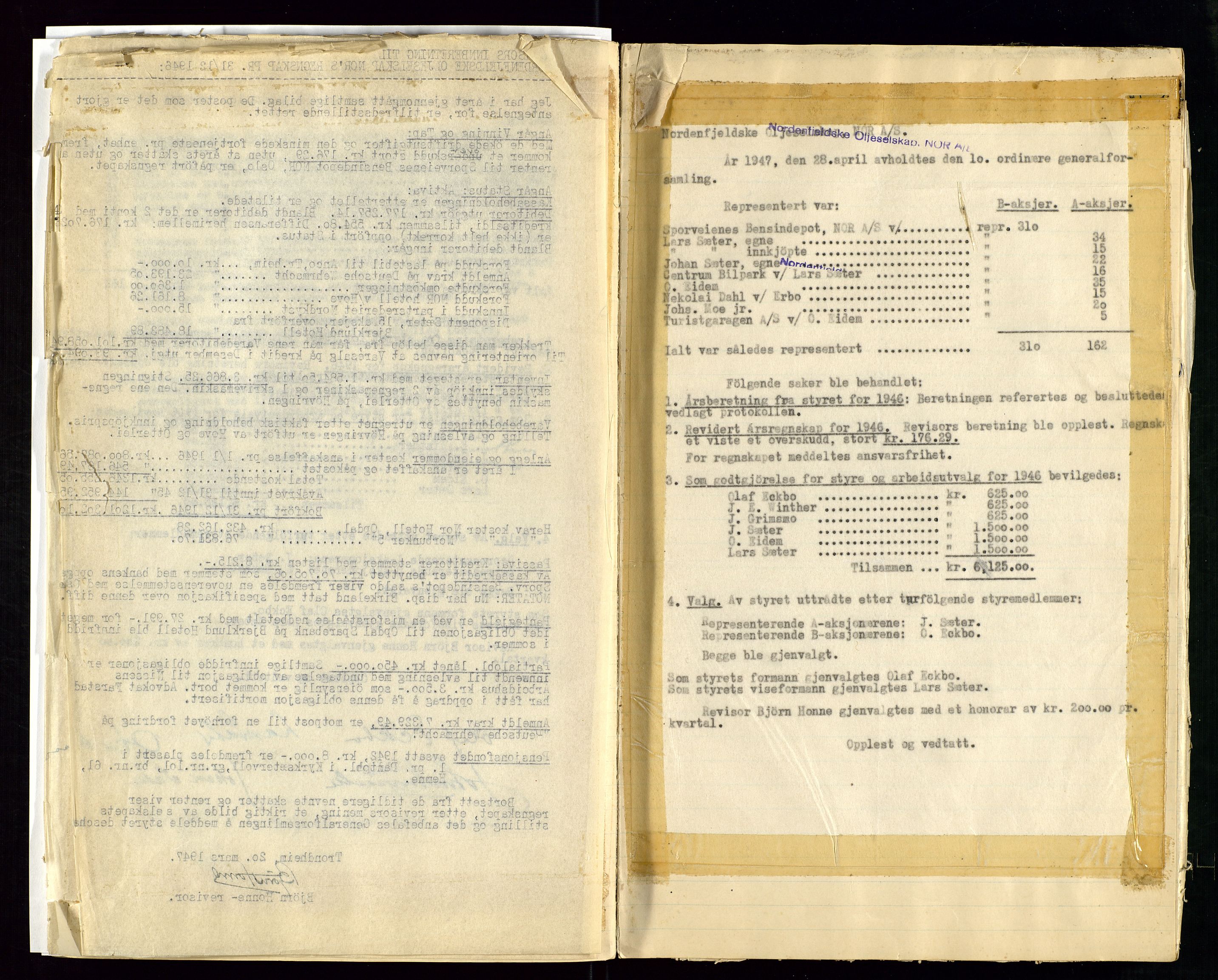 PA 1519 - Nordenfjeldske Oljeselskap, NOR A/S, AV/SAST-A-101924/A/L0001: Styreprotokoll, 1937-1962, p. 69