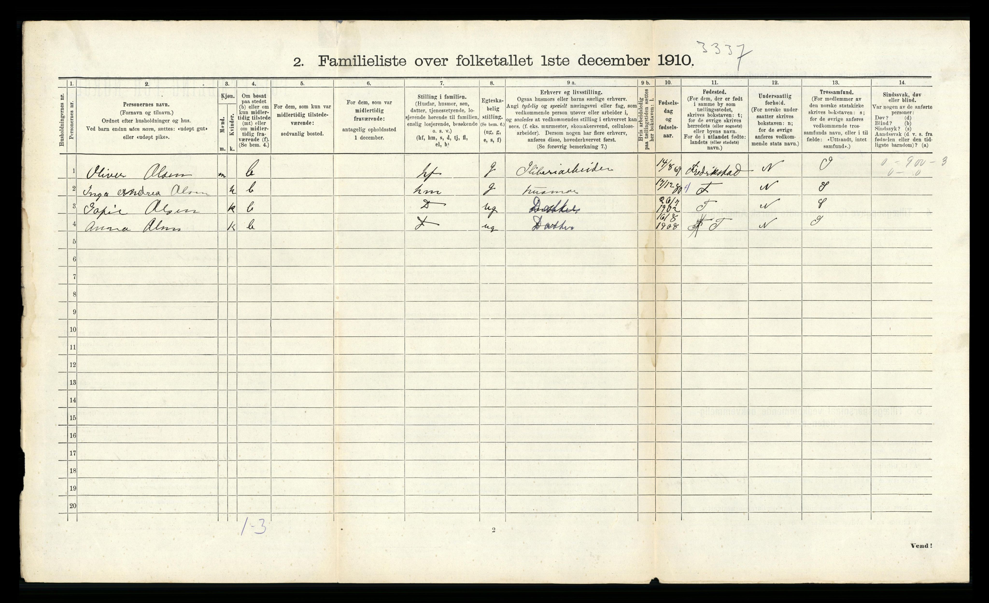 RA, 1910 census for Larvik, 1910, p. 492