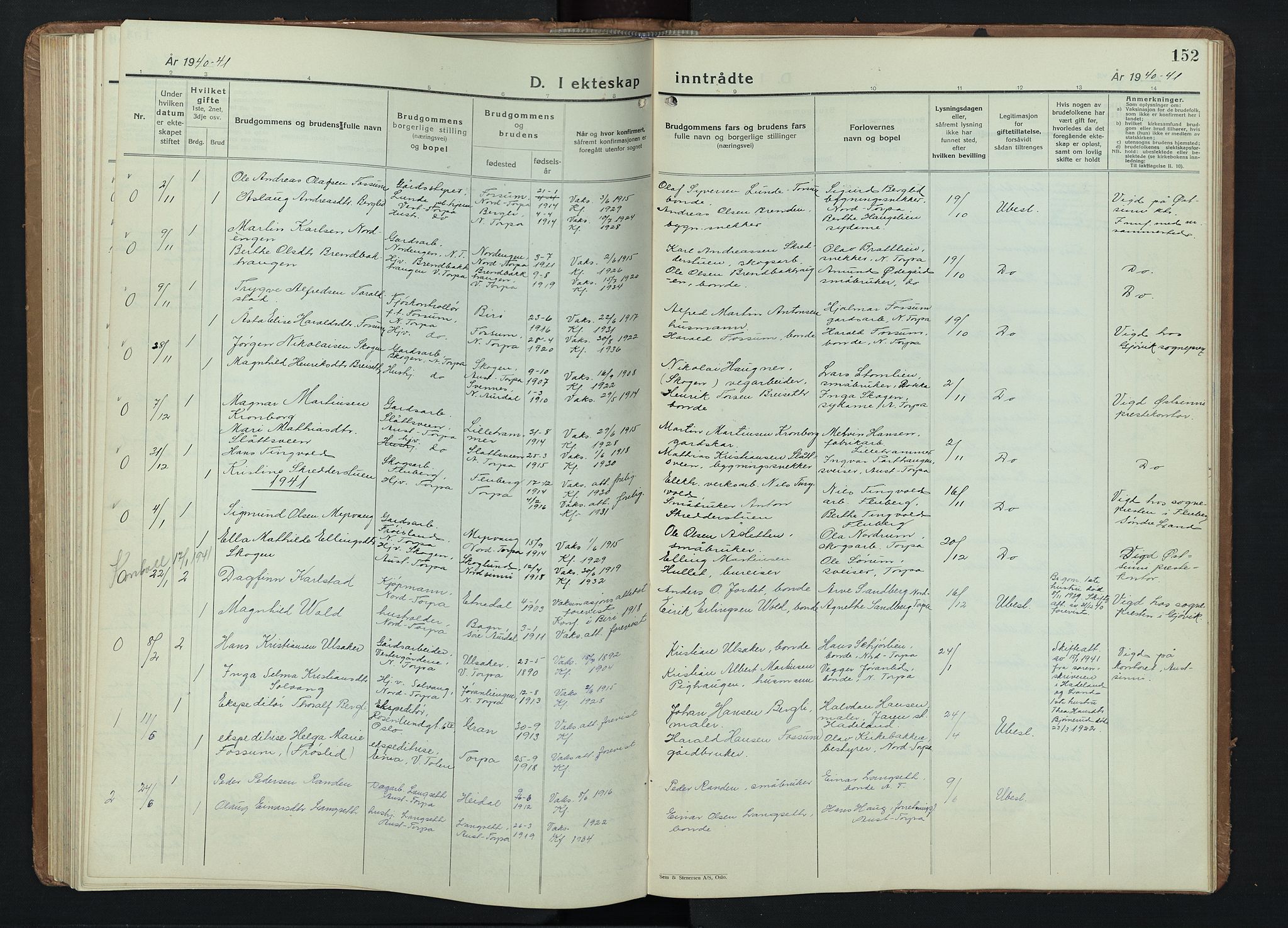 Nordre Land prestekontor, AV/SAH-PREST-124/H/Ha/Hab/L0004: Parish register (copy) no. 4, 1935-1954, p. 152