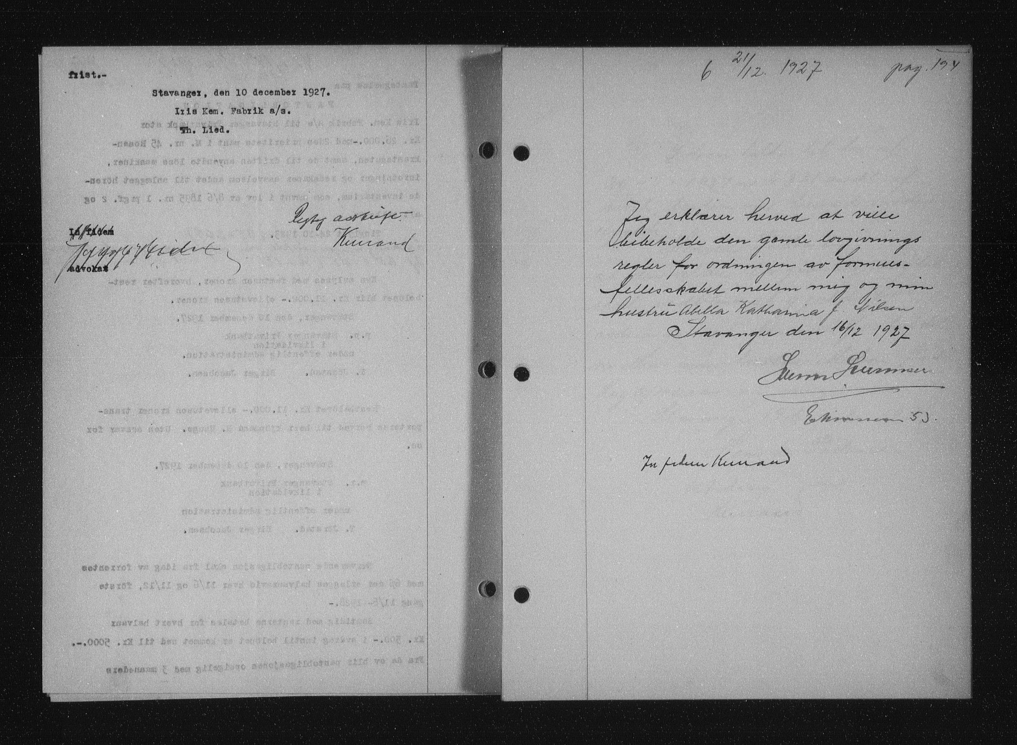 Stavanger byfogd, SAST/A-101408/001/4/41/410/410BB/L0053: Mortgage book no. 41, 1927-1928, Deed date: 21.12.1927
