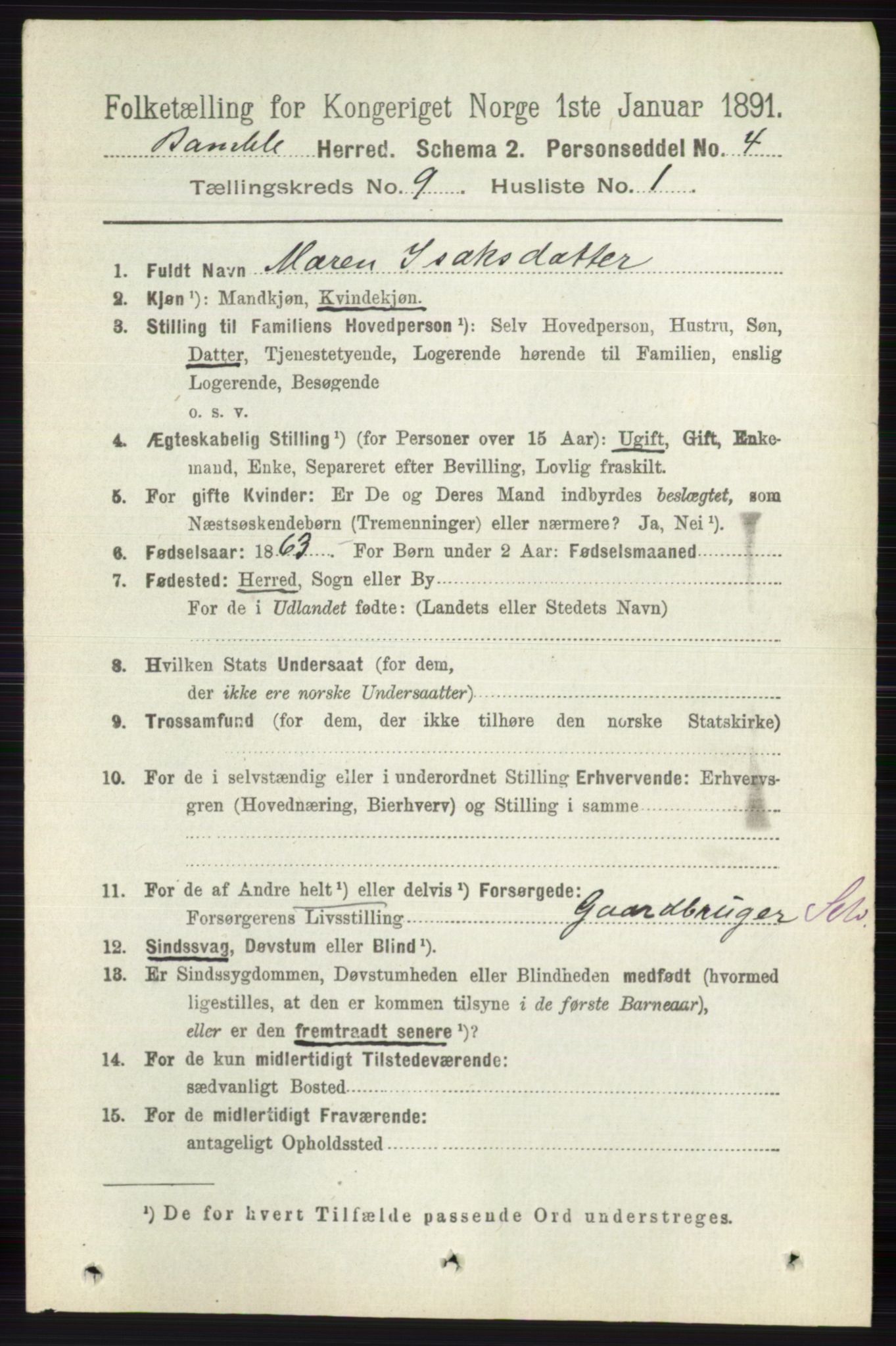 RA, 1891 census for 0814 Bamble, 1891, p. 4188