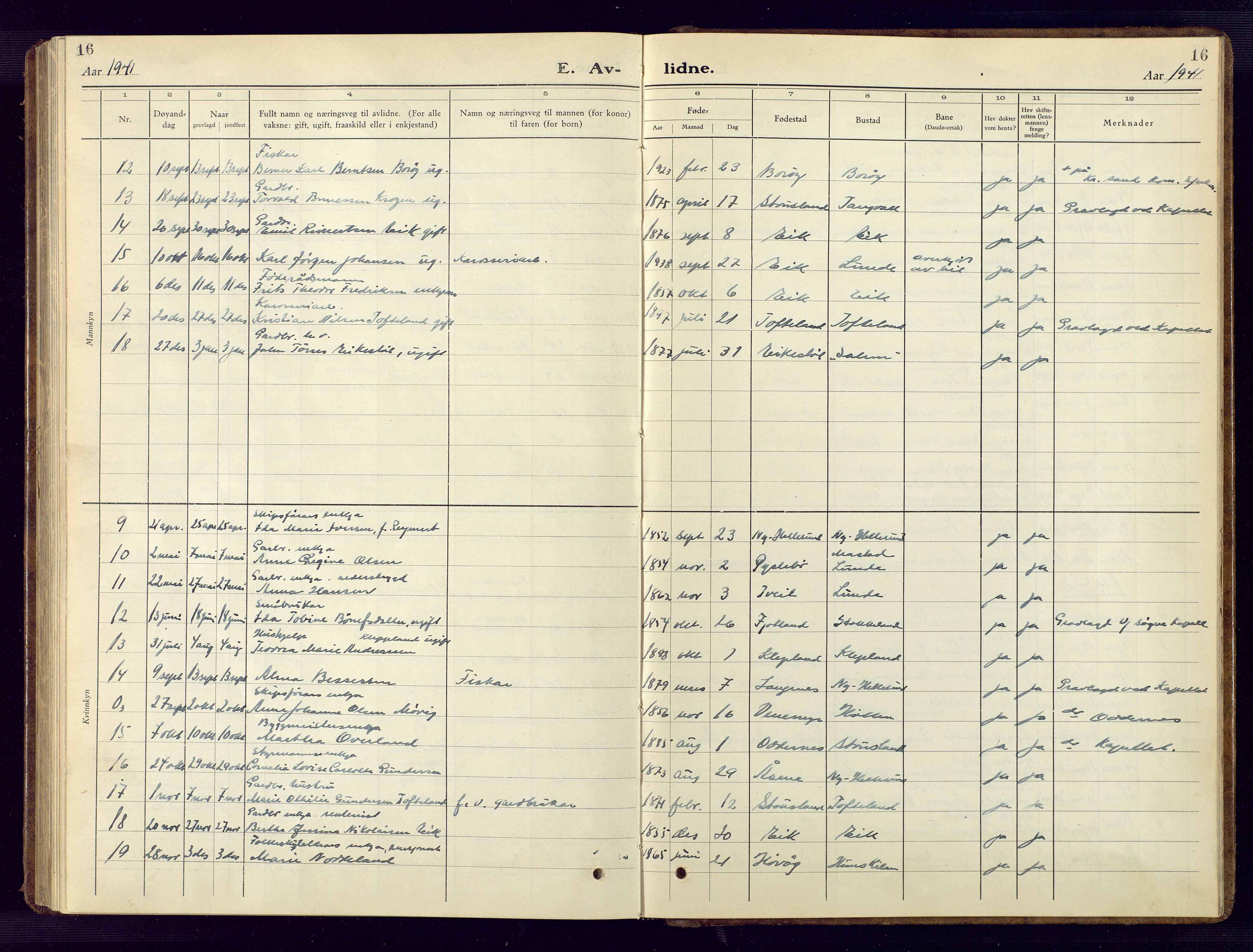 Søgne sokneprestkontor, SAK/1111-0037/F/Fb/Fbb/L0008: Parish register (copy) no. B 8, 1932-1949, p. 16