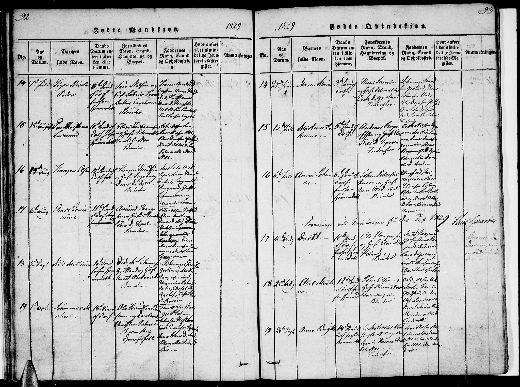 Ministerialprotokoller, klokkerbøker og fødselsregistre - Nordland, AV/SAT-A-1459/816/L0239: Parish register (official) no. 816A05, 1820-1845, p. 92-93