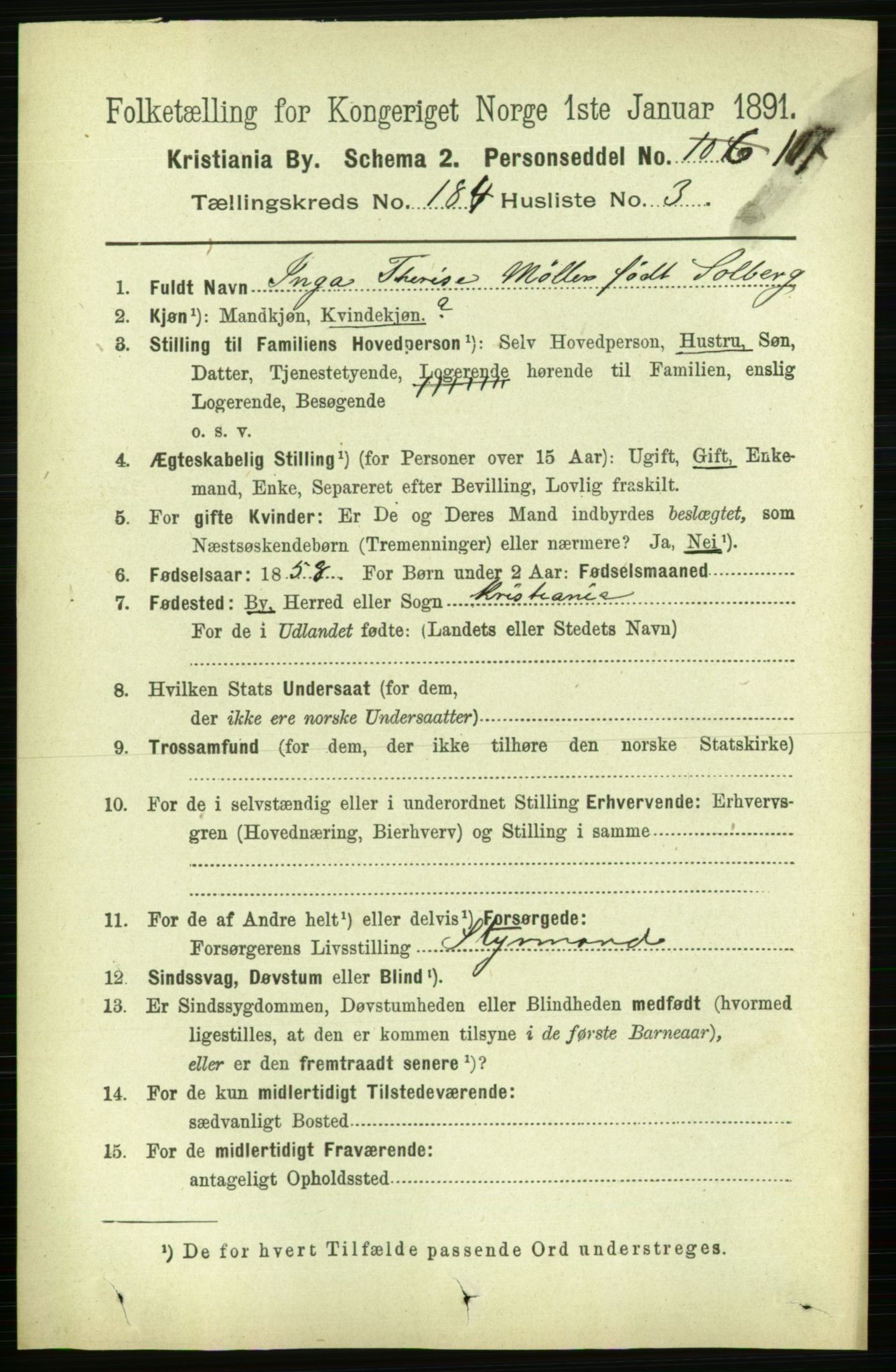 RA, 1891 census for 0301 Kristiania, 1891, p. 110145