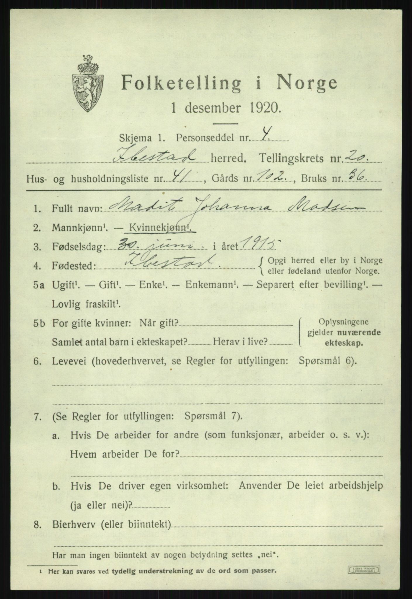 SATØ, 1920 census for Ibestad, 1920, p. 11794