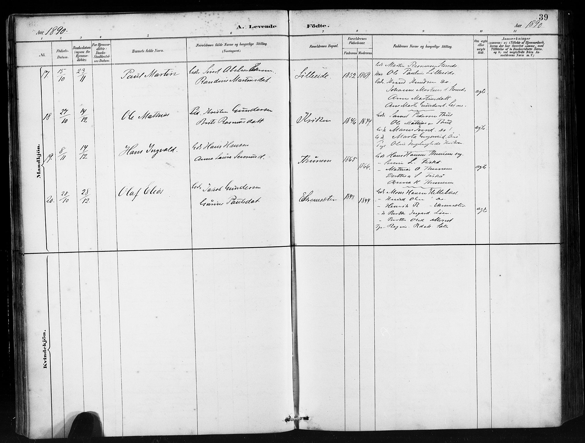 Ministerialprotokoller, klokkerbøker og fødselsregistre - Møre og Romsdal, AV/SAT-A-1454/501/L0008: Parish register (official) no. 501A08, 1885-1901, p. 39