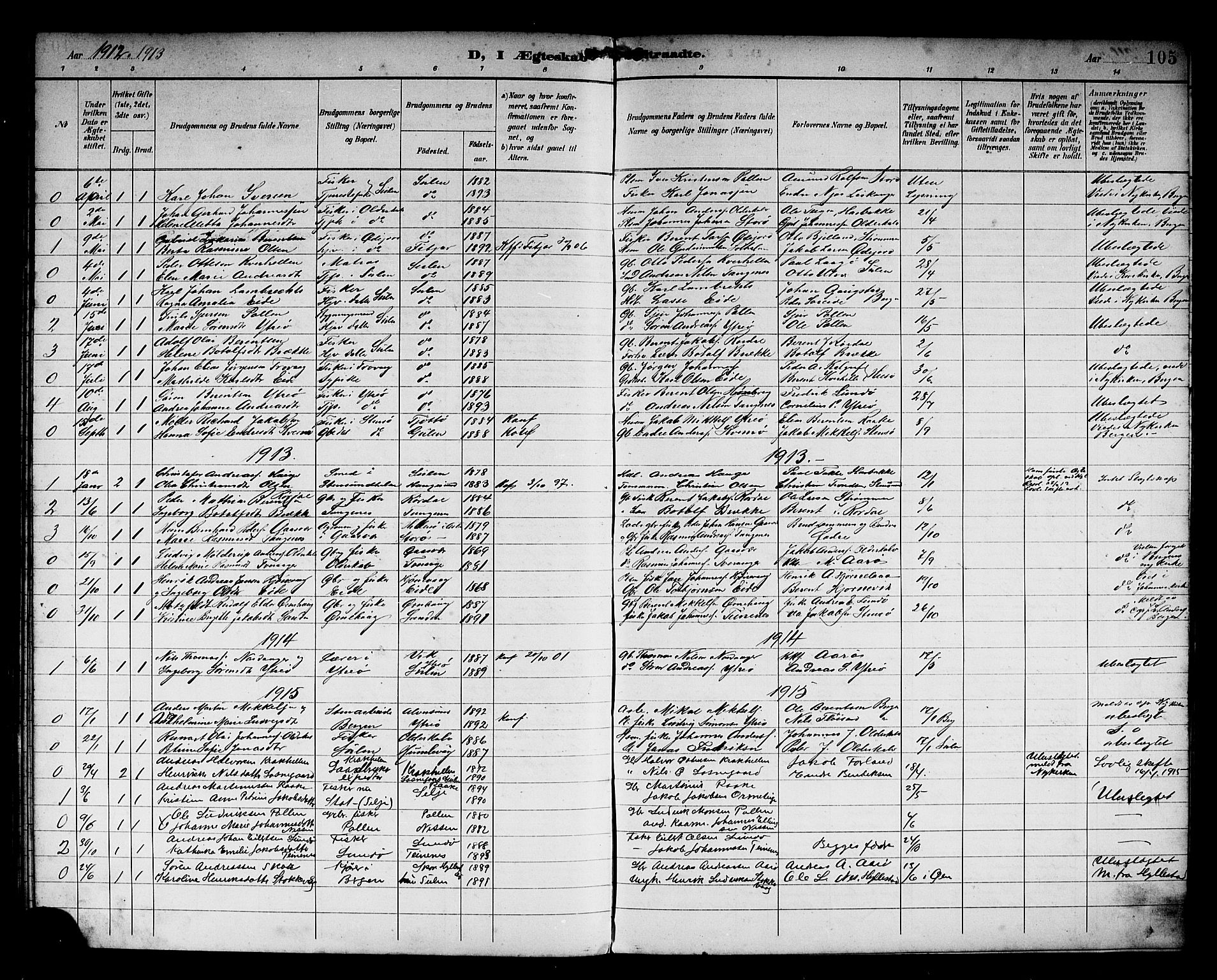 Solund sokneprestembete, SAB/A-81401: Parish register (copy) no. A 2, 1893-1921, p. 105