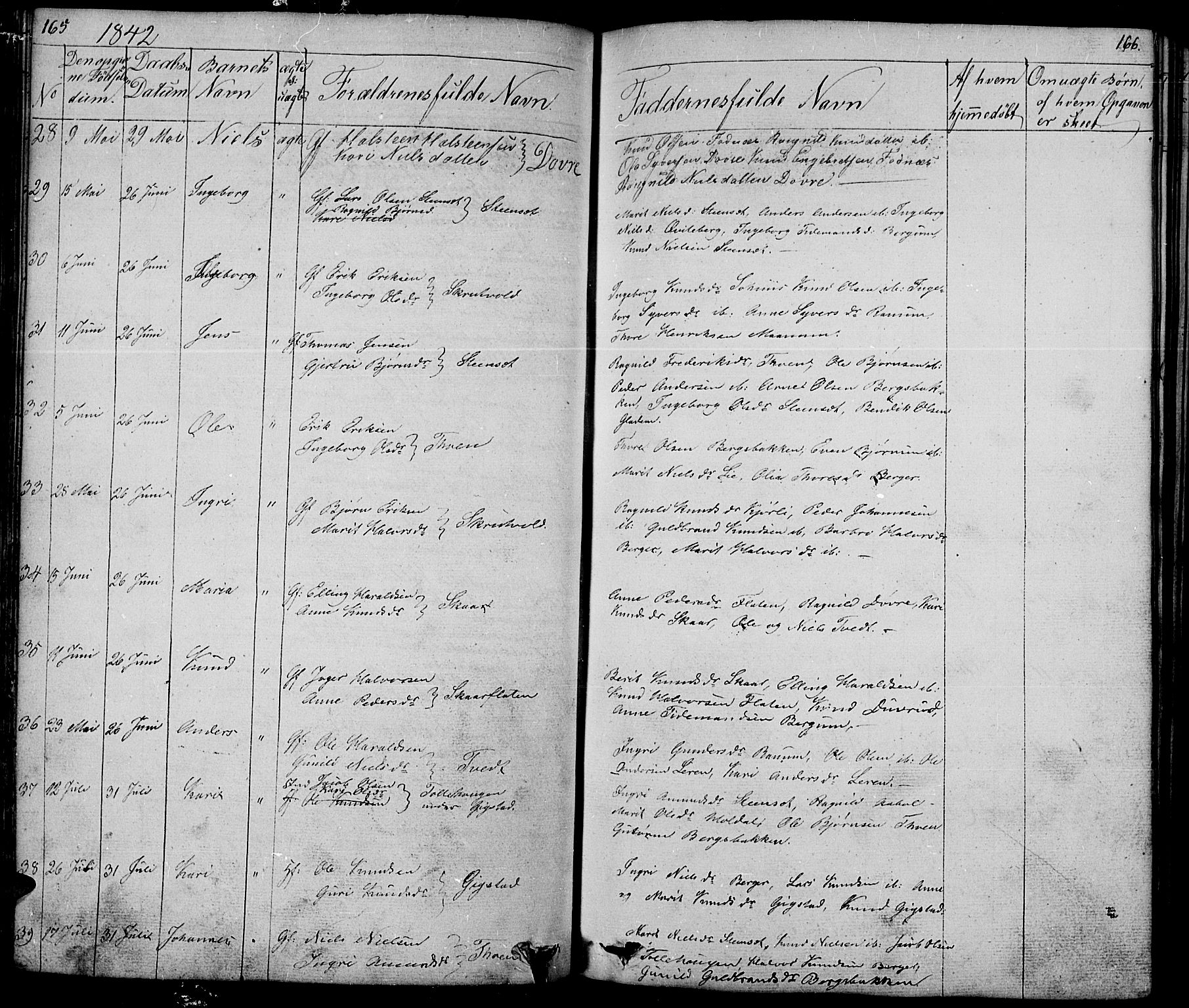 Nord-Aurdal prestekontor, AV/SAH-PREST-132/H/Ha/Hab/L0001: Parish register (copy) no. 1, 1834-1887, p. 165-166