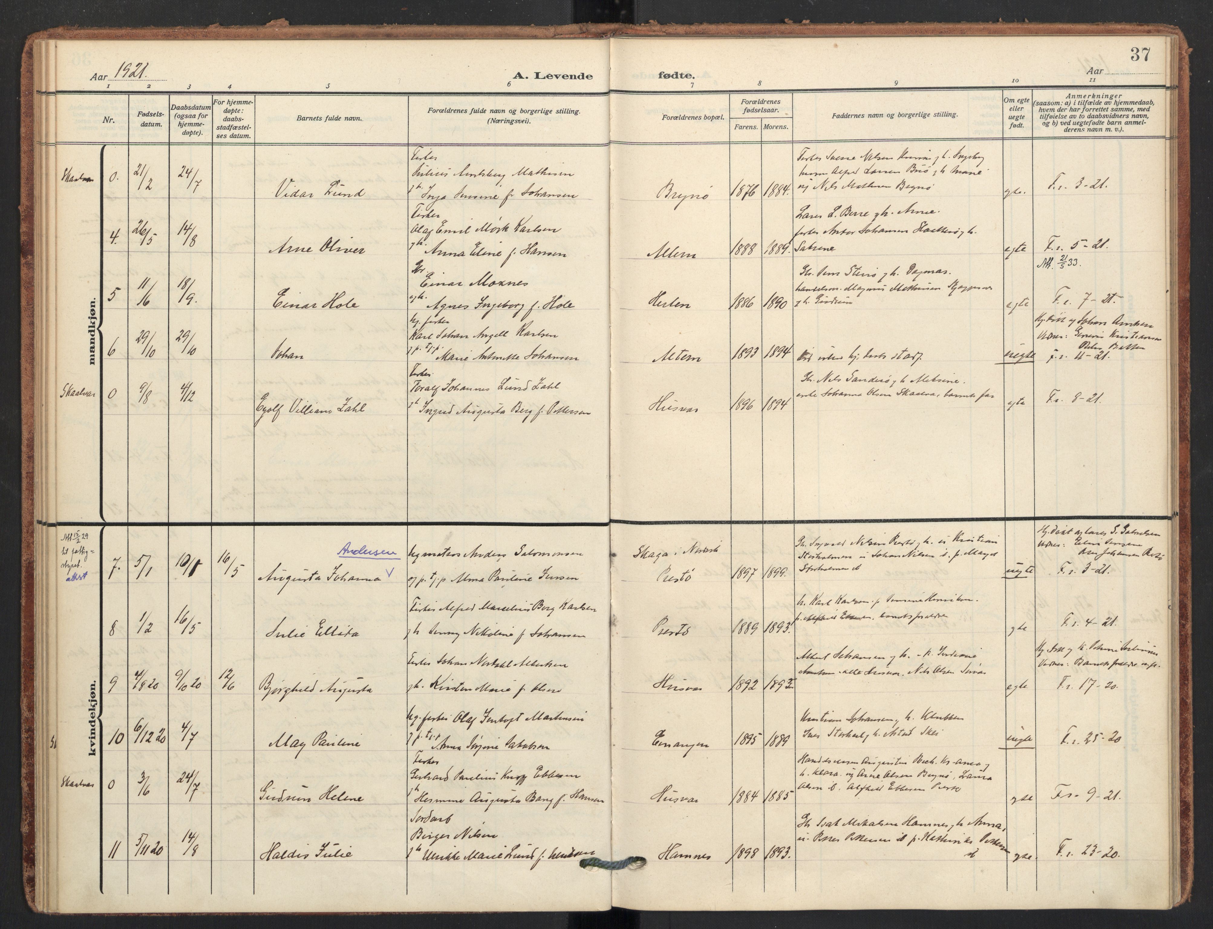 Ministerialprotokoller, klokkerbøker og fødselsregistre - Nordland, AV/SAT-A-1459/830/L0455: Parish register (official) no. 830A19, 1912-1942, p. 37