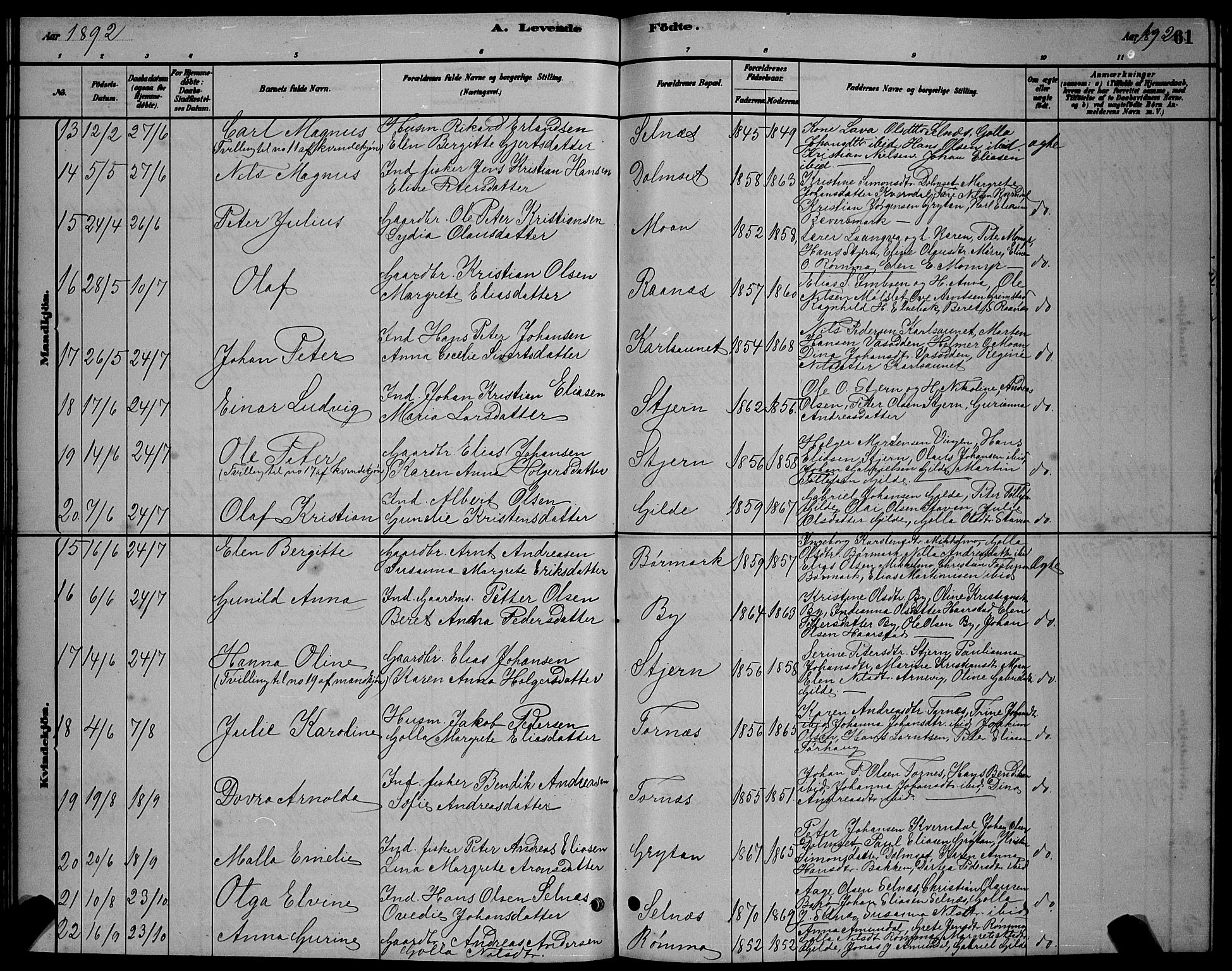 Ministerialprotokoller, klokkerbøker og fødselsregistre - Sør-Trøndelag, SAT/A-1456/655/L0687: Parish register (copy) no. 655C03, 1880-1898, p. 61