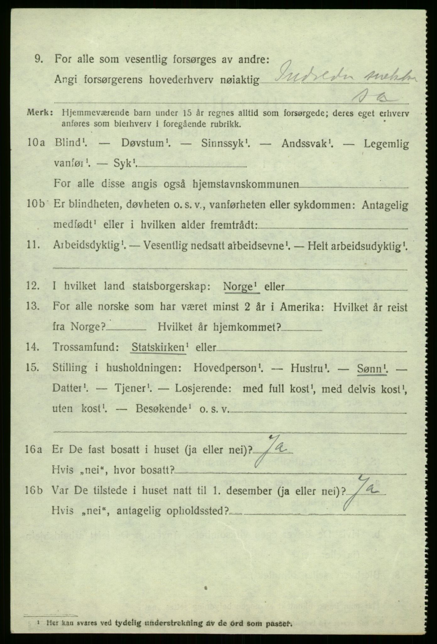 SAB, 1920 census for Årdal, 1920, p. 3604