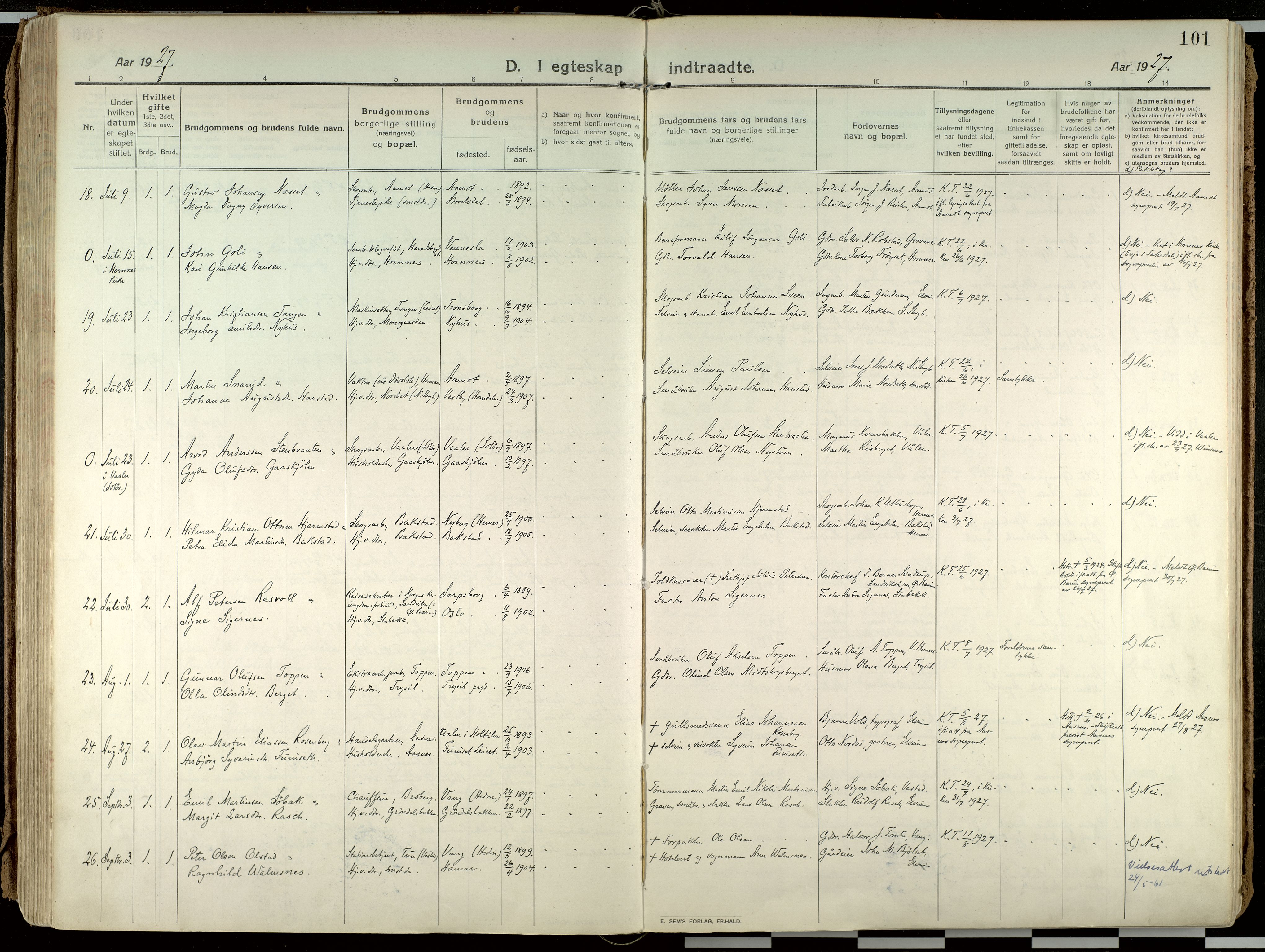 Elverum prestekontor, AV/SAH-PREST-044/H/Ha/Haa/L0021: Parish register (official) no. 21, 1913-1928, p. 101