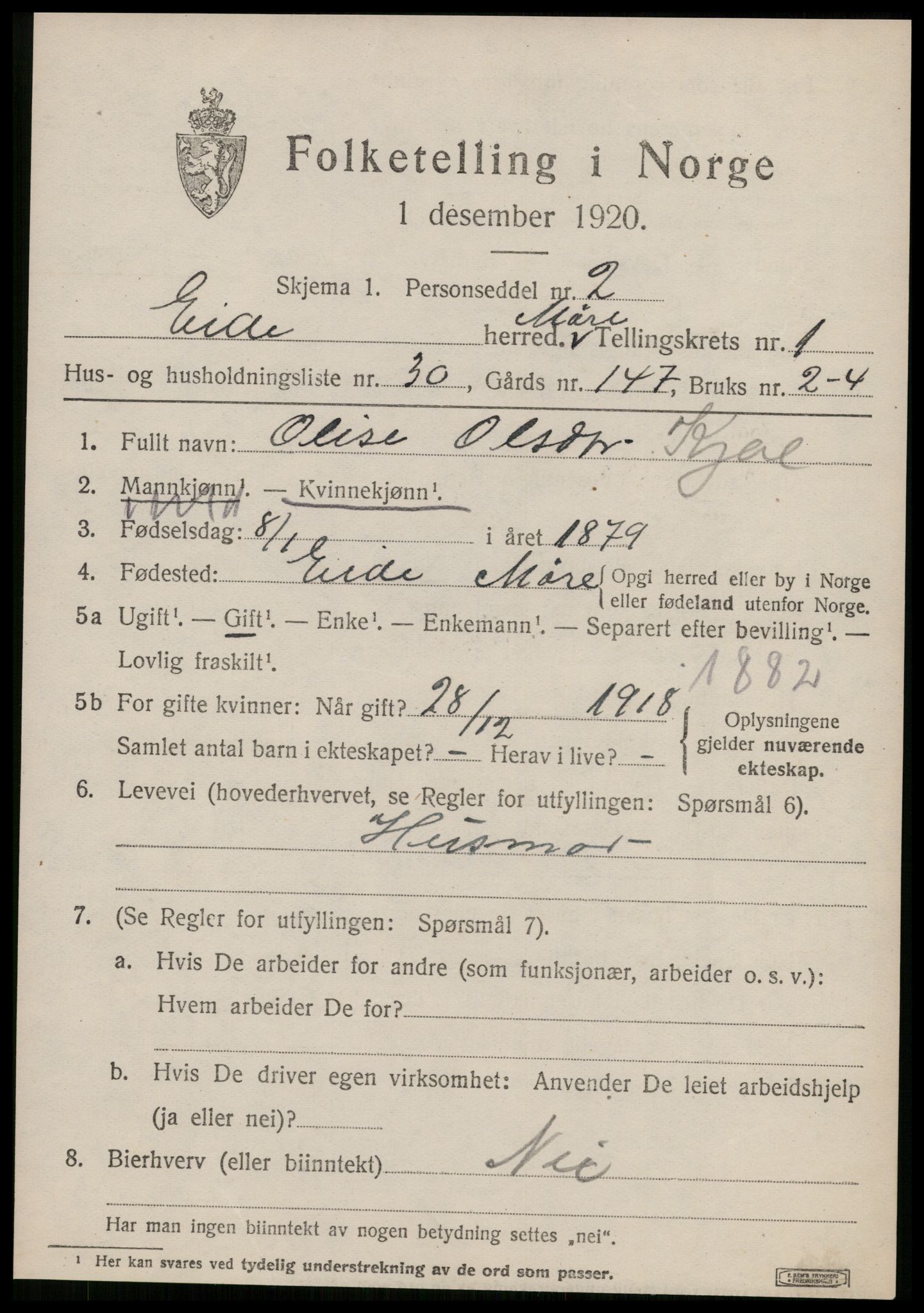 SAT, 1920 census for Eid (MR), 1920, p. 984