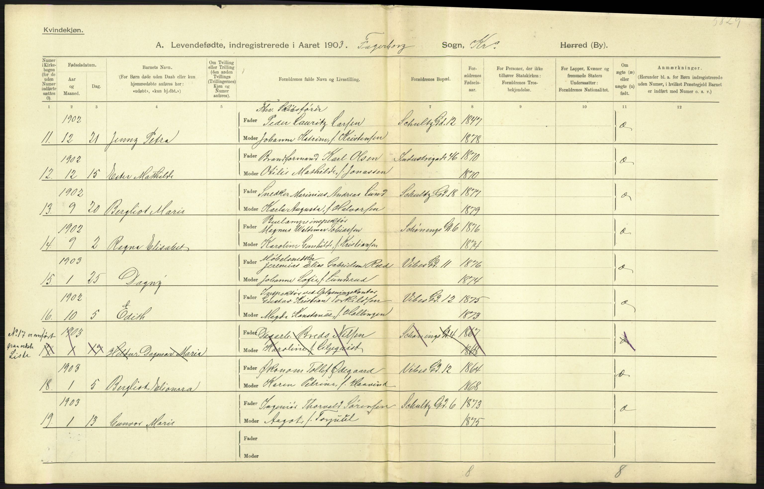 Statistisk sentralbyrå, Sosiodemografiske emner, Befolkning, AV/RA-S-2228/D/Df/Dfa/Dfaa/L0003: Kristiania: Fødte, 1903, p. 255