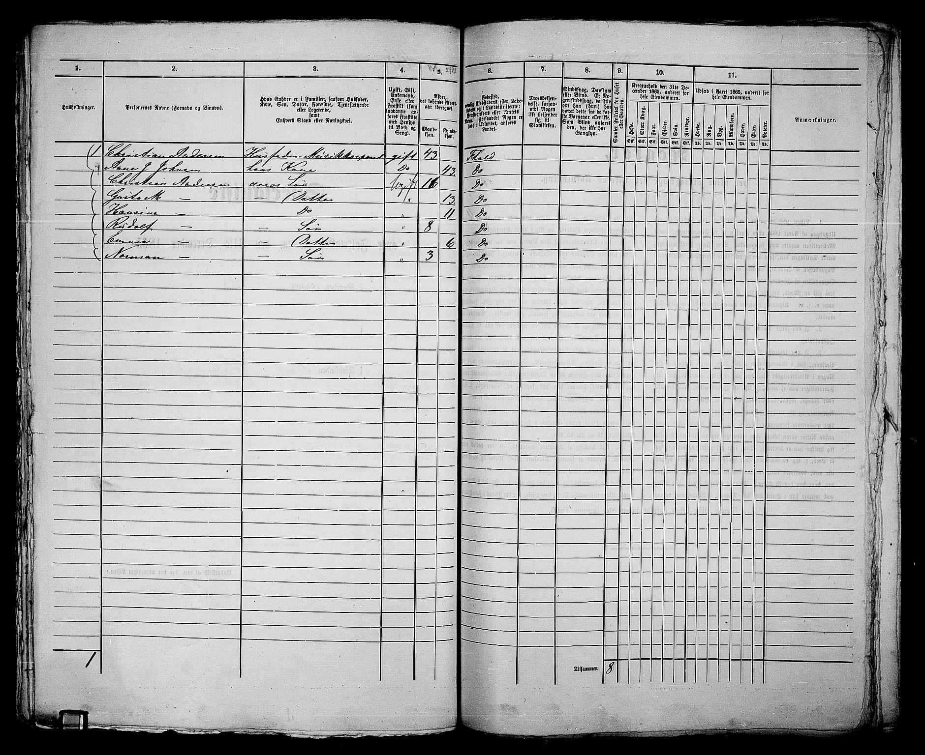 RA, 1865 census for Fredrikshald, 1865, p. 226