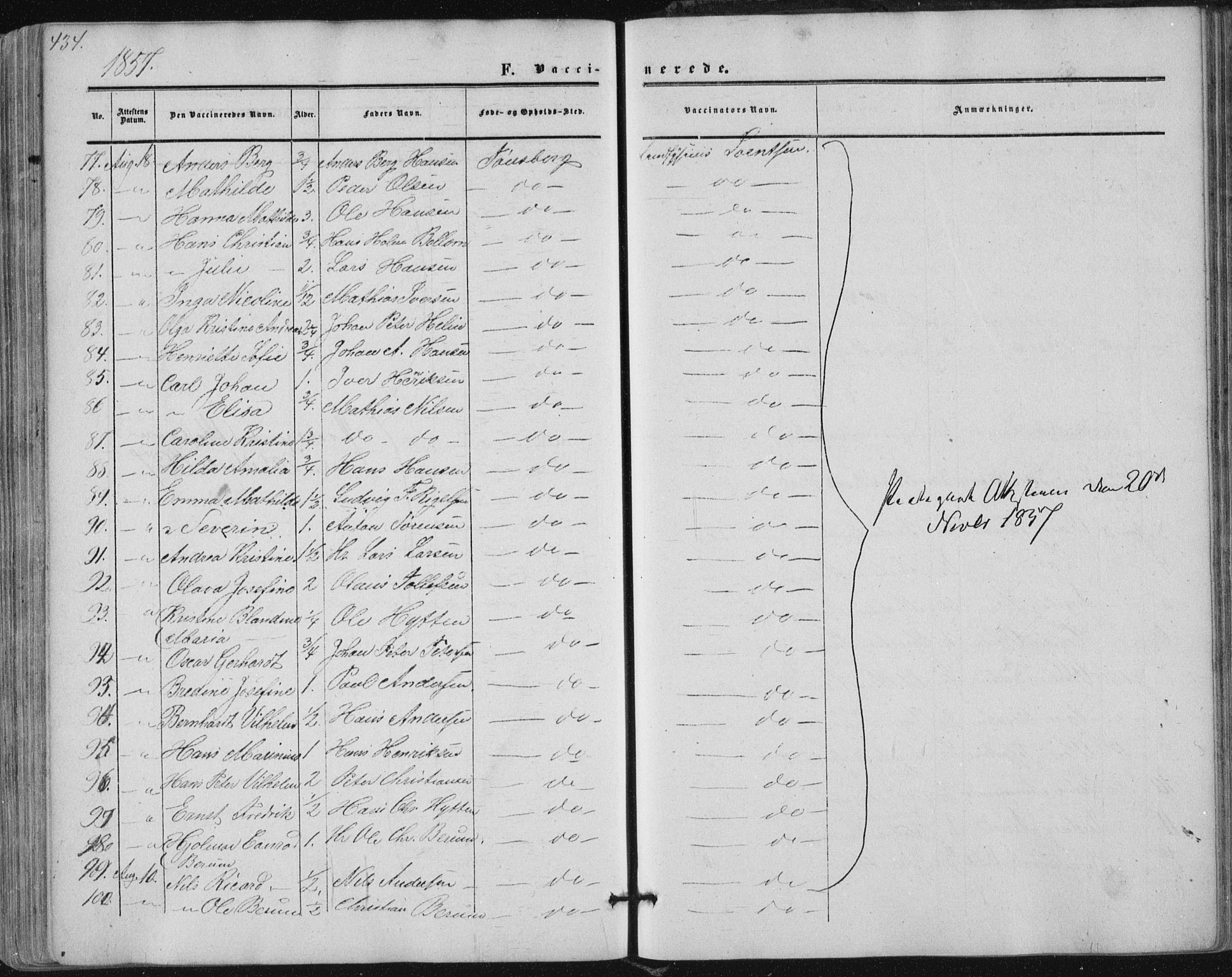 Tønsberg kirkebøker, AV/SAKO-A-330/F/Fa/L0008: Parish register (official) no. I 8, 1855-1864, p. 434