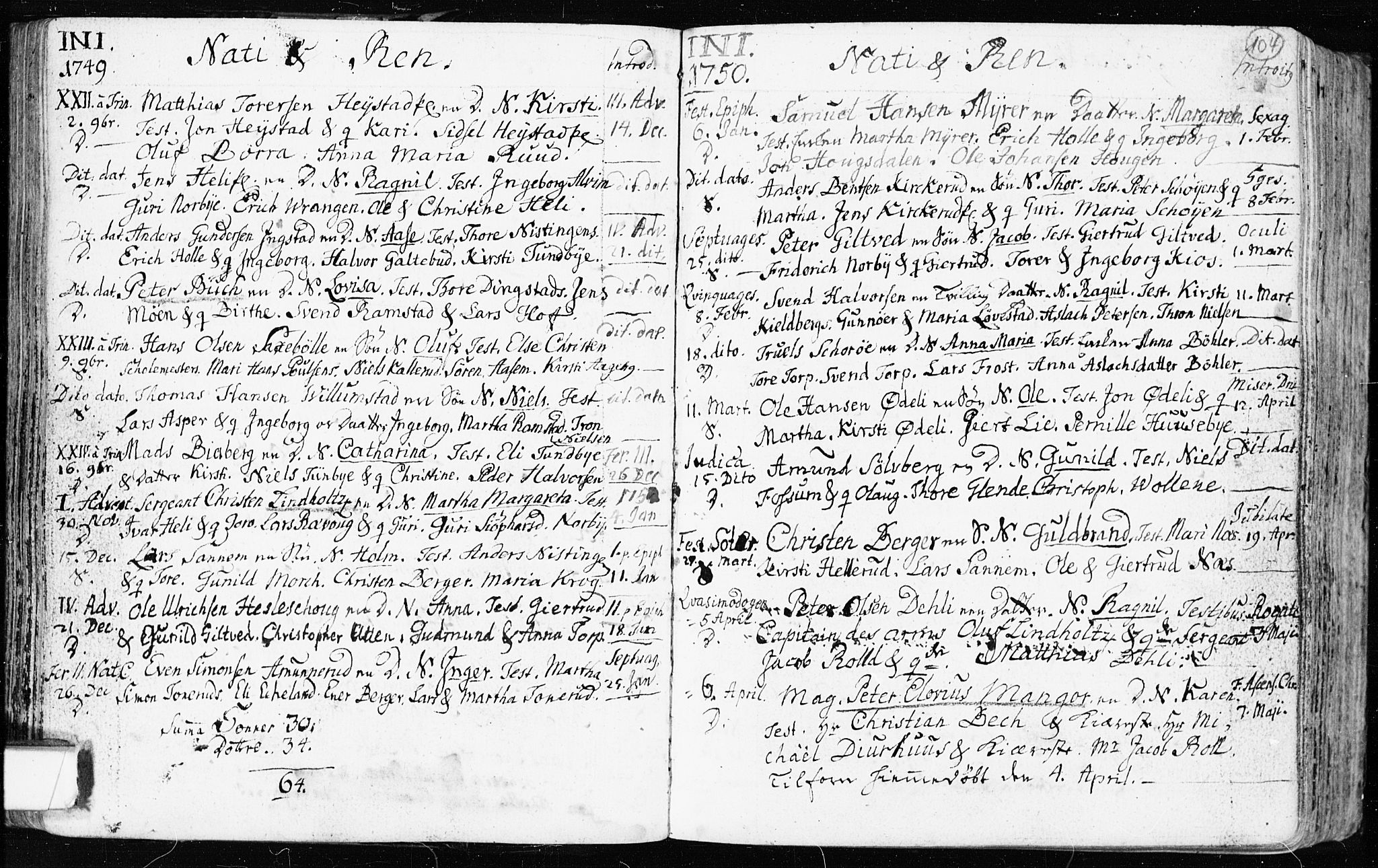 Spydeberg prestekontor Kirkebøker, AV/SAO-A-10924/F/Fa/L0002: Parish register (official) no. I 2, 1739-1780, p. 104