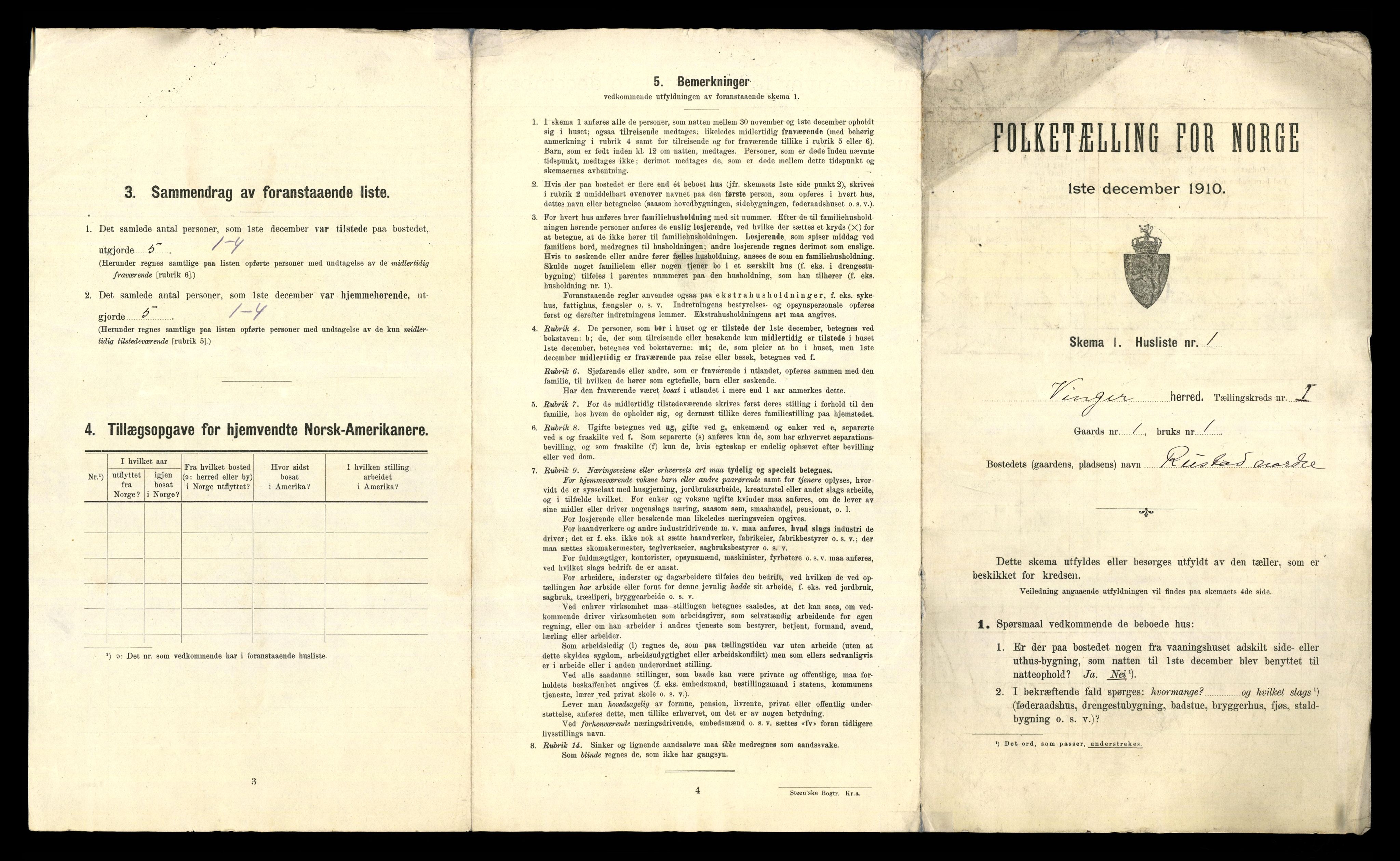 RA, 1910 census for Vinger, 1910, p. 53