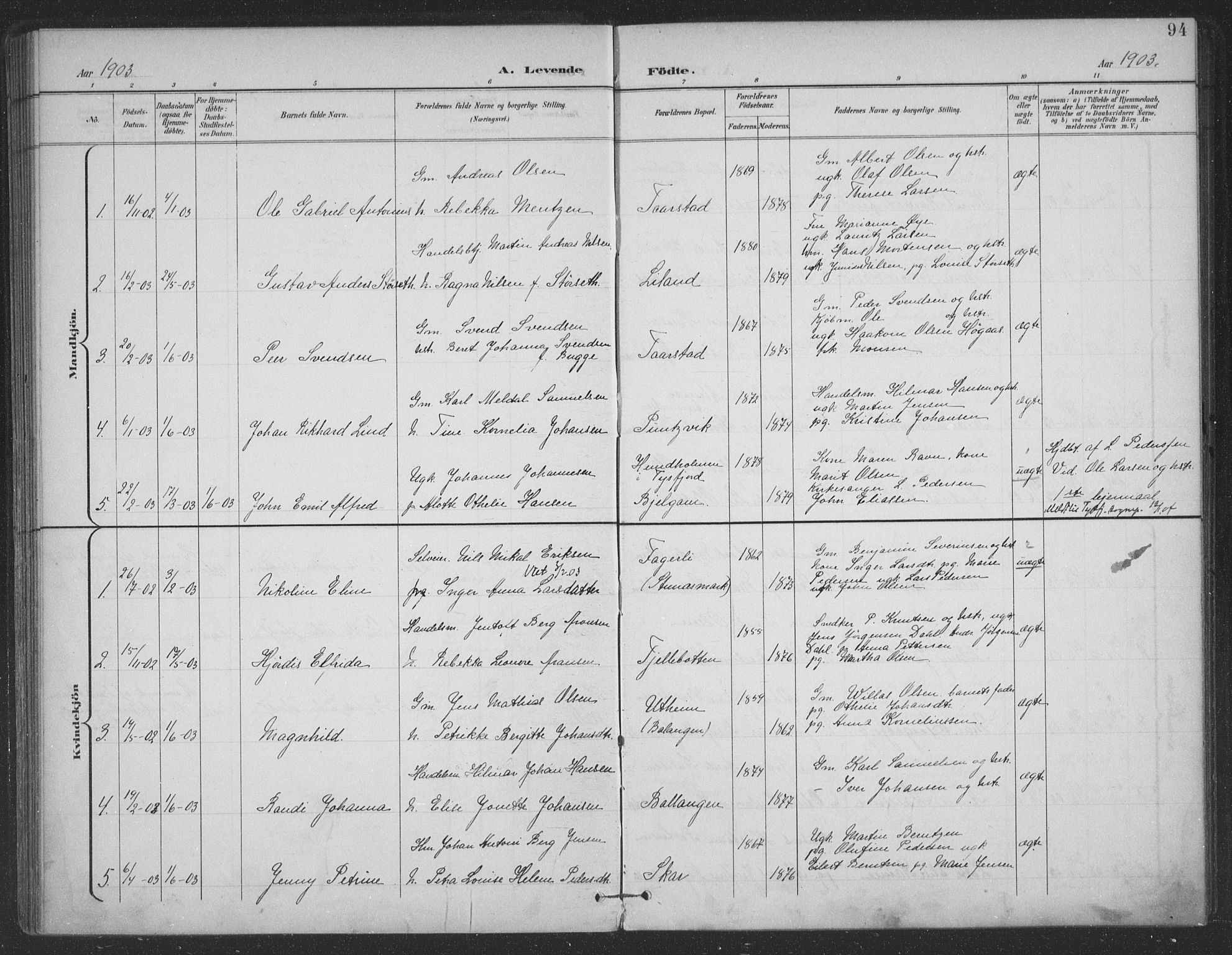 Ministerialprotokoller, klokkerbøker og fødselsregistre - Nordland, SAT/A-1459/863/L0899: Parish register (official) no. 863A11, 1897-1906, p. 94