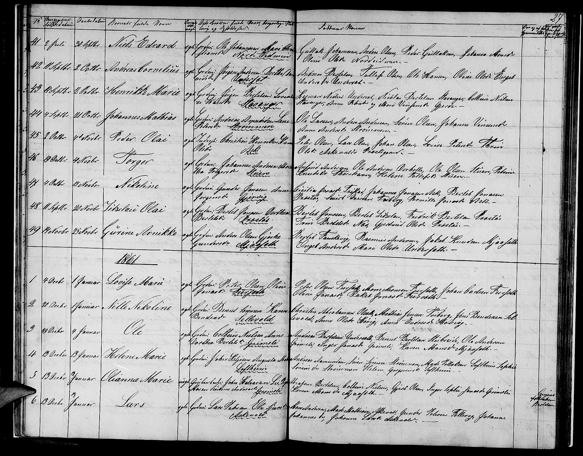 Askvoll sokneprestembete, AV/SAB-A-79501/H/Hab/Haba/L0001: Parish register (copy) no. A 1, 1853-1872, p. 27