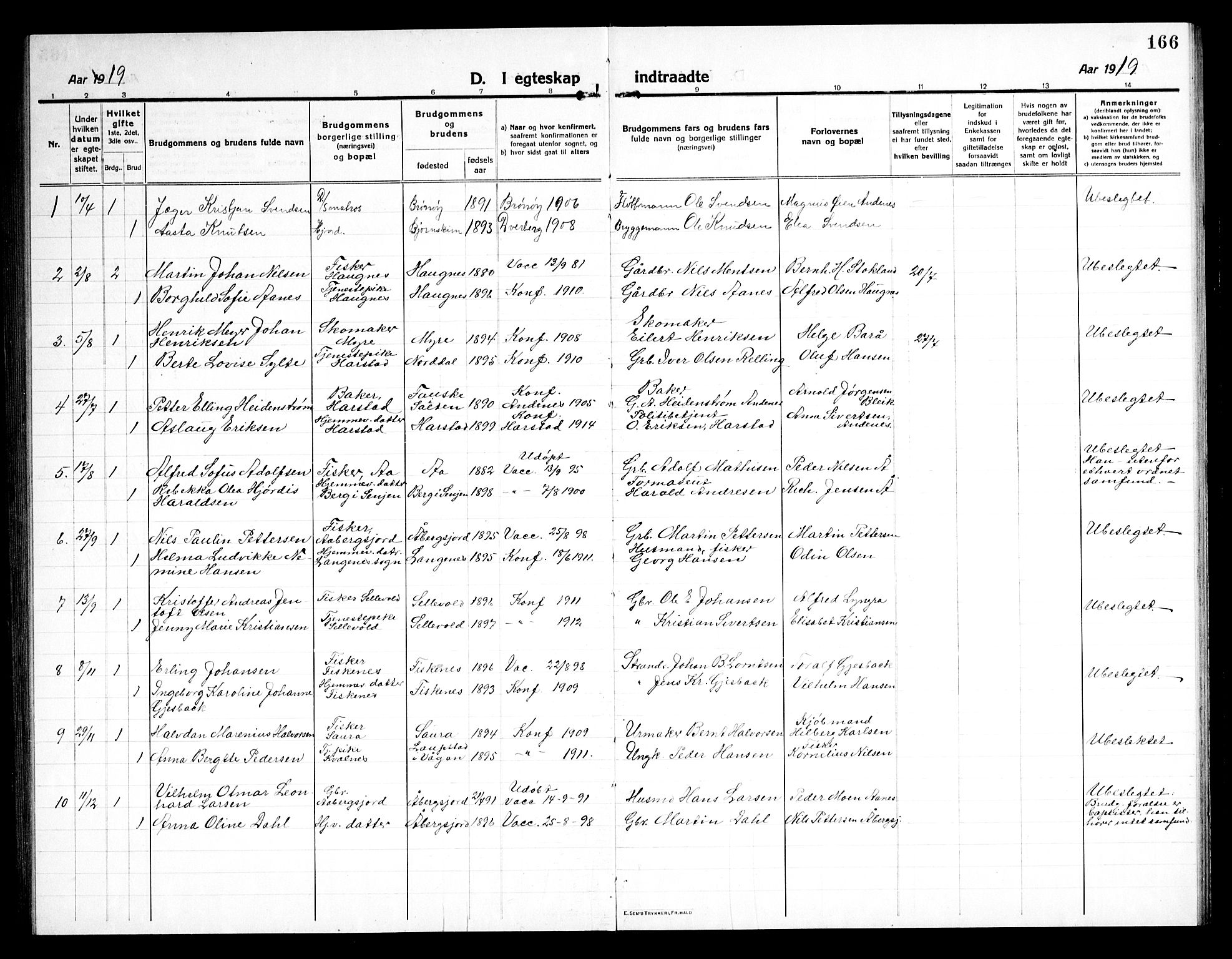 Ministerialprotokoller, klokkerbøker og fødselsregistre - Nordland, AV/SAT-A-1459/897/L1415: Parish register (copy) no. 897C05, 1916-1945, p. 166