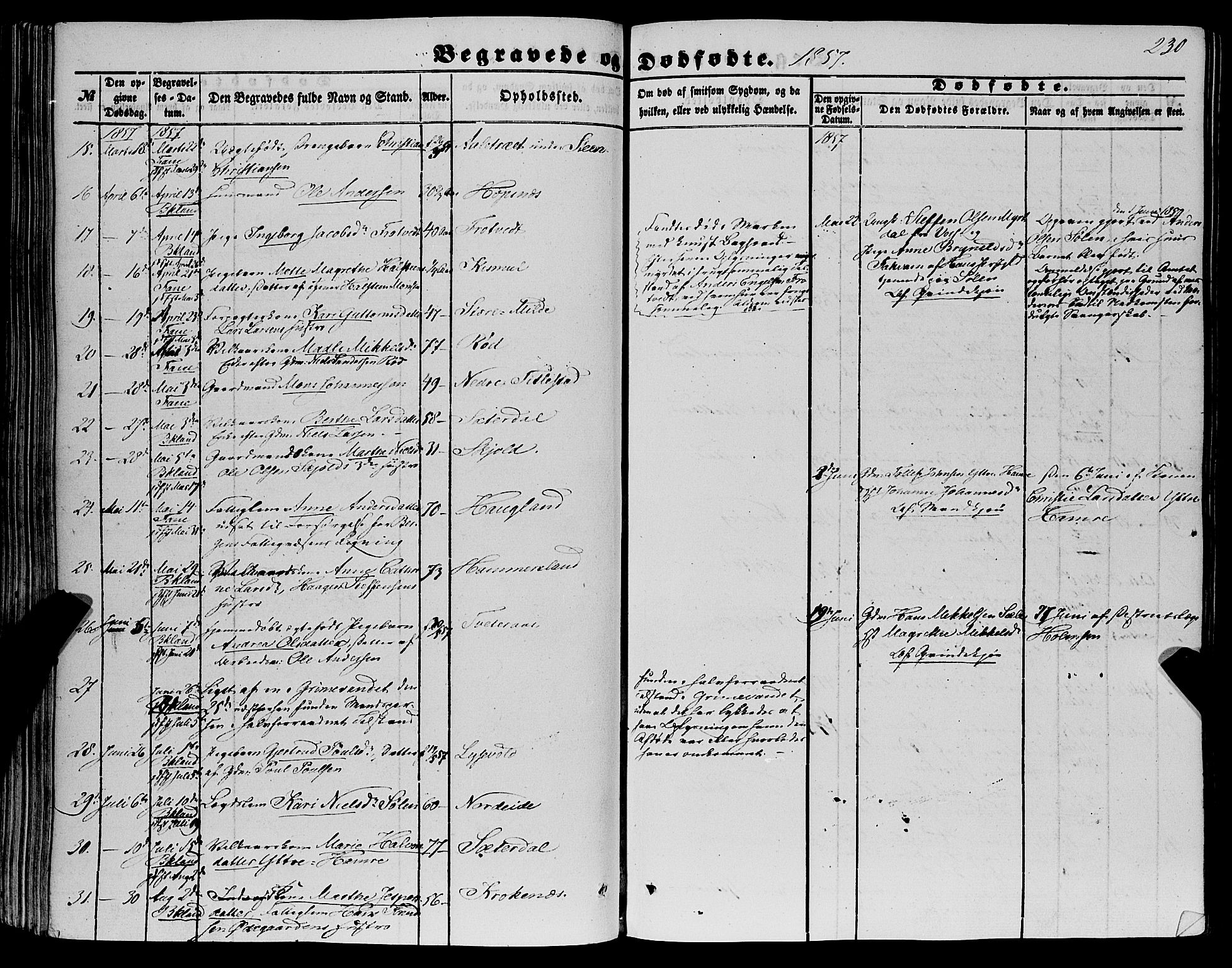 Fana Sokneprestembete, SAB/A-75101/H/Haa/Haaa/L0011: Parish register (official) no. A 11, 1851-1862, p. 230