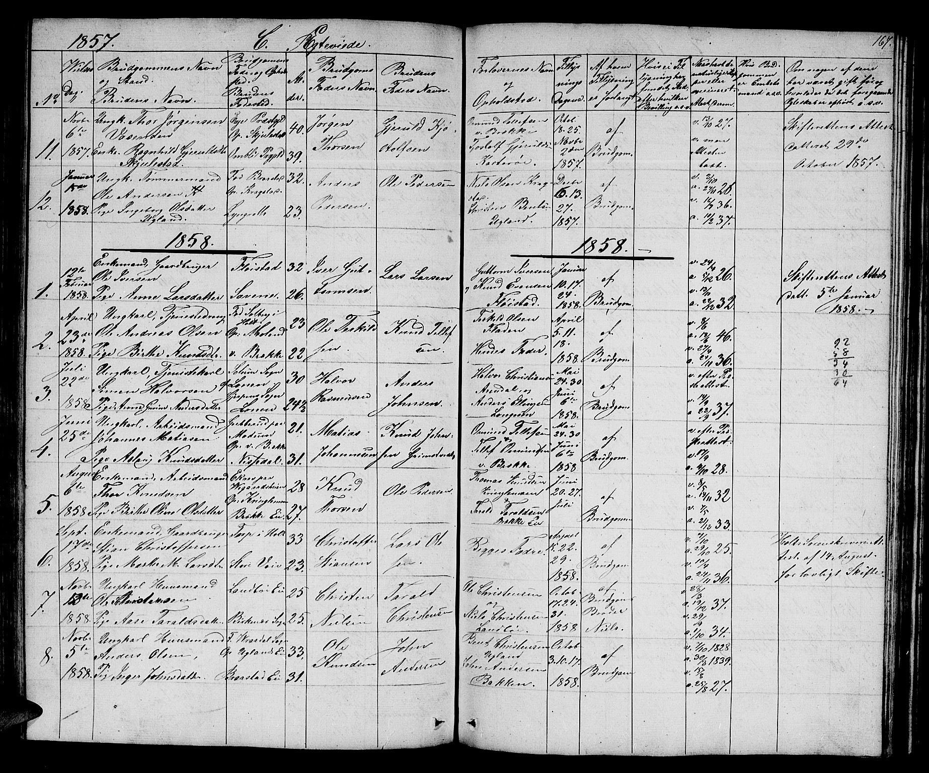 Austre Moland sokneprestkontor, AV/SAK-1111-0001/F/Fb/Fba/L0001: Parish register (copy) no. B 1, 1842-1868, p. 167